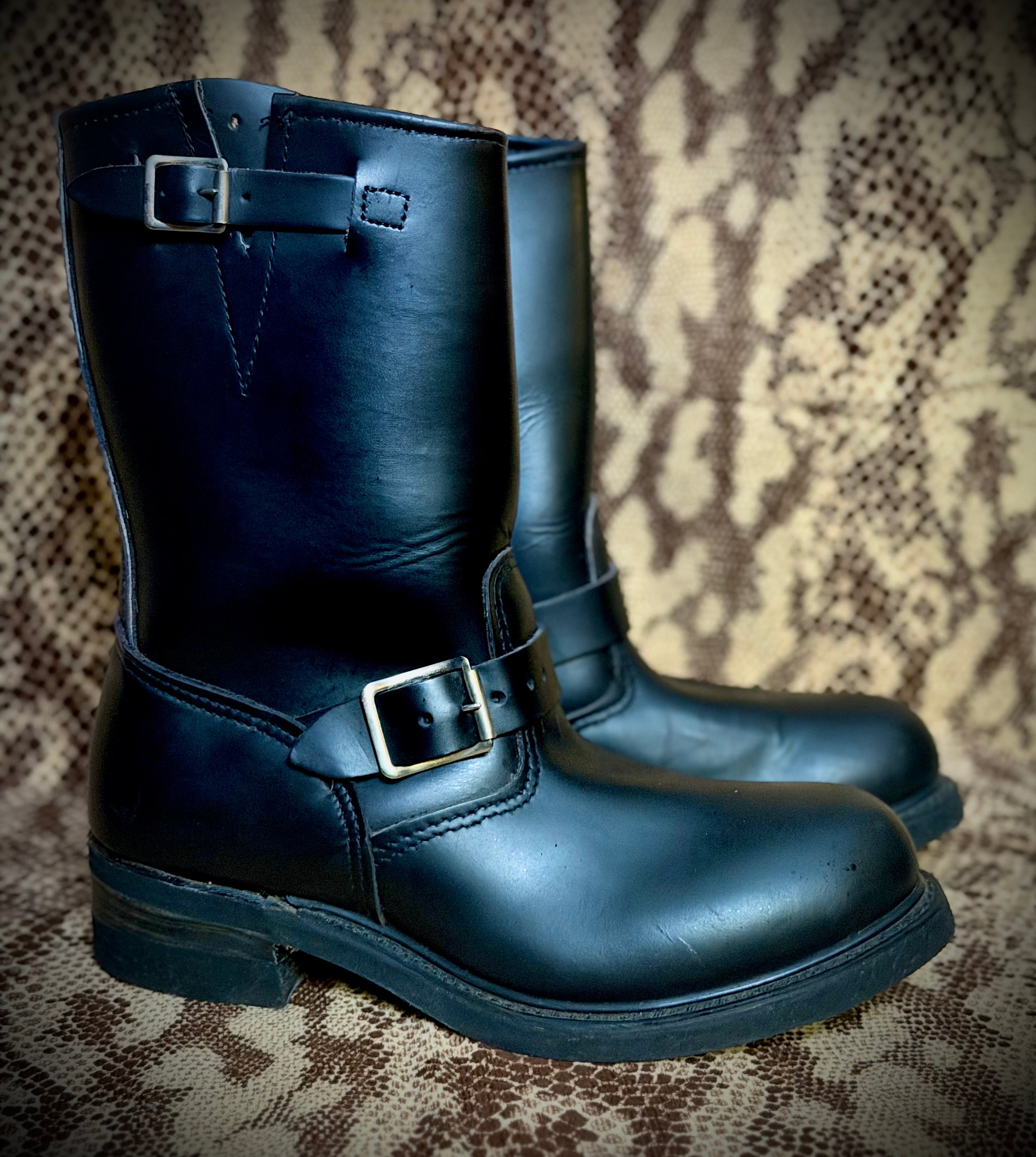 Deadstock 1970s Black Leather Engineer/Biker Boots- Unisex Size 42.5