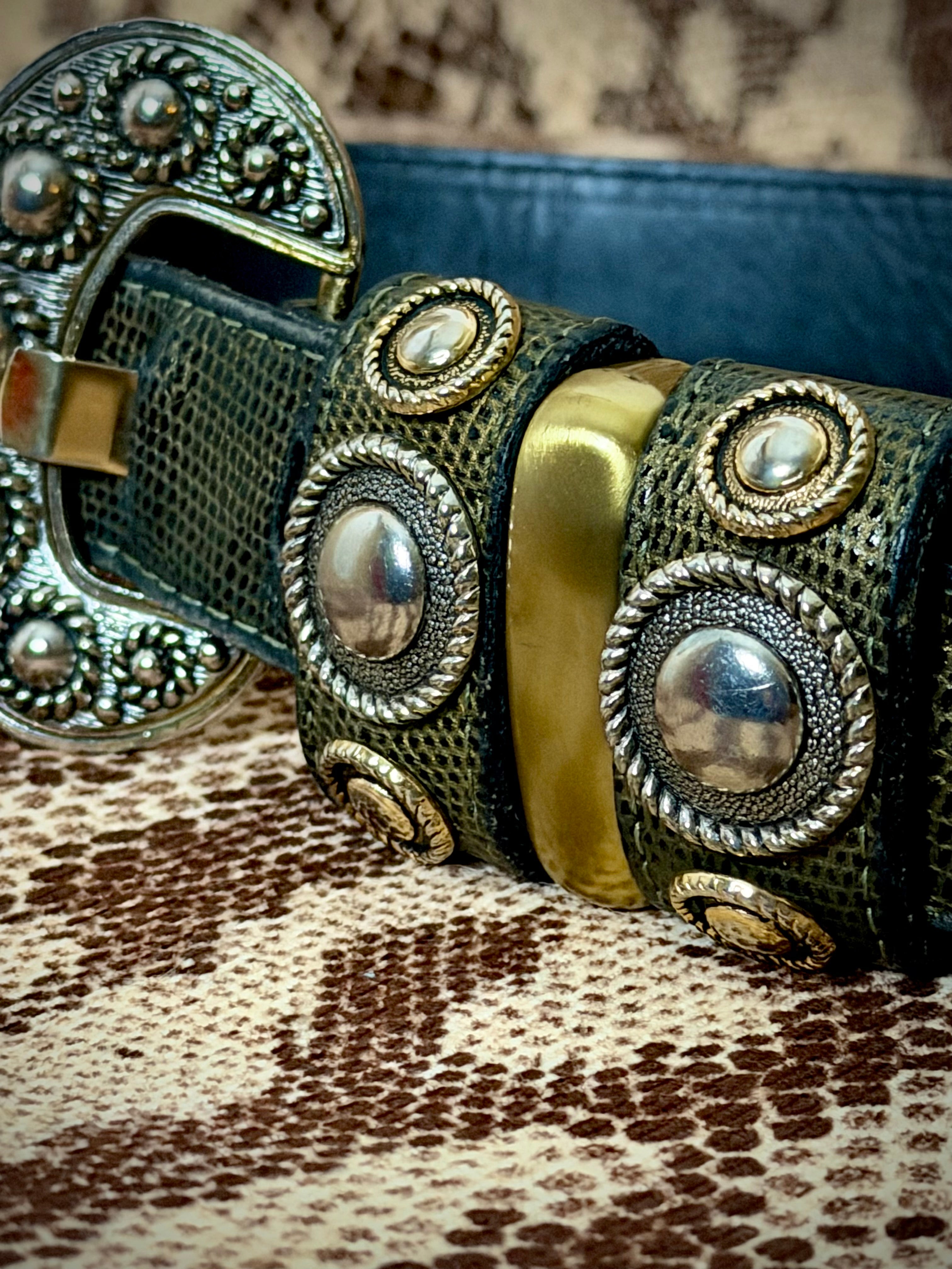 1970s Leatherock San Diego Lizard Print Leather Belt - Made In USA