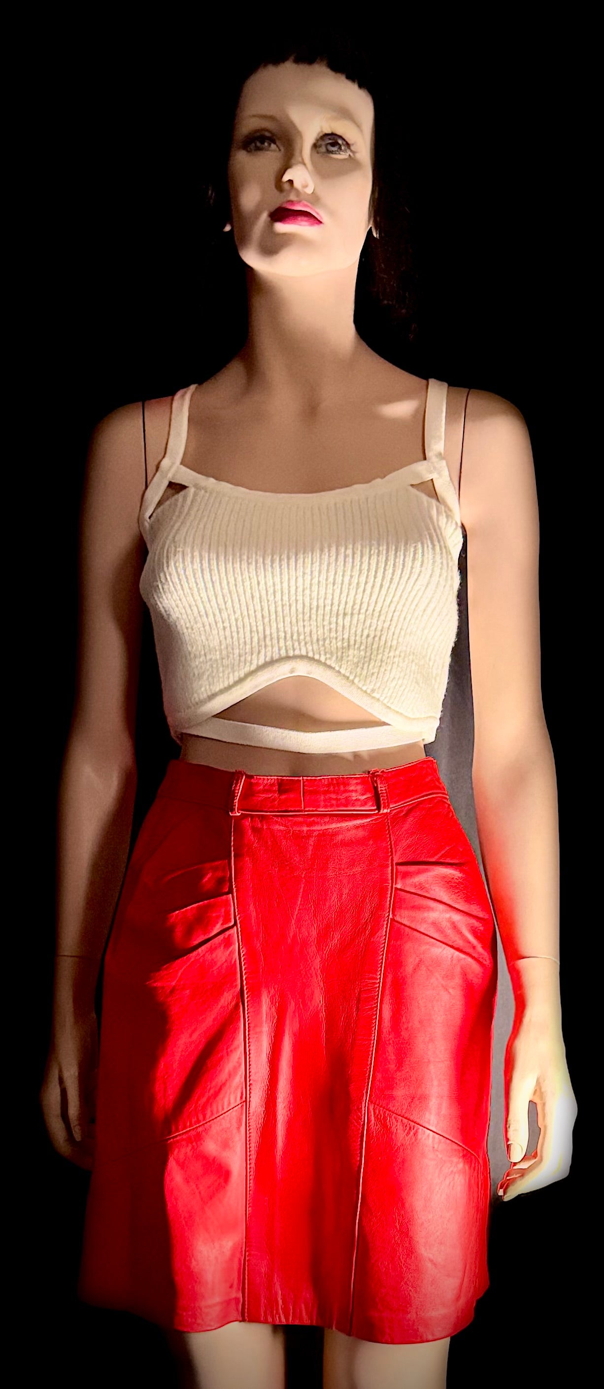 Vintage 80s Red Leather Set -Argentinian Vera Pelle Wrap Top and High-Waist Skirt