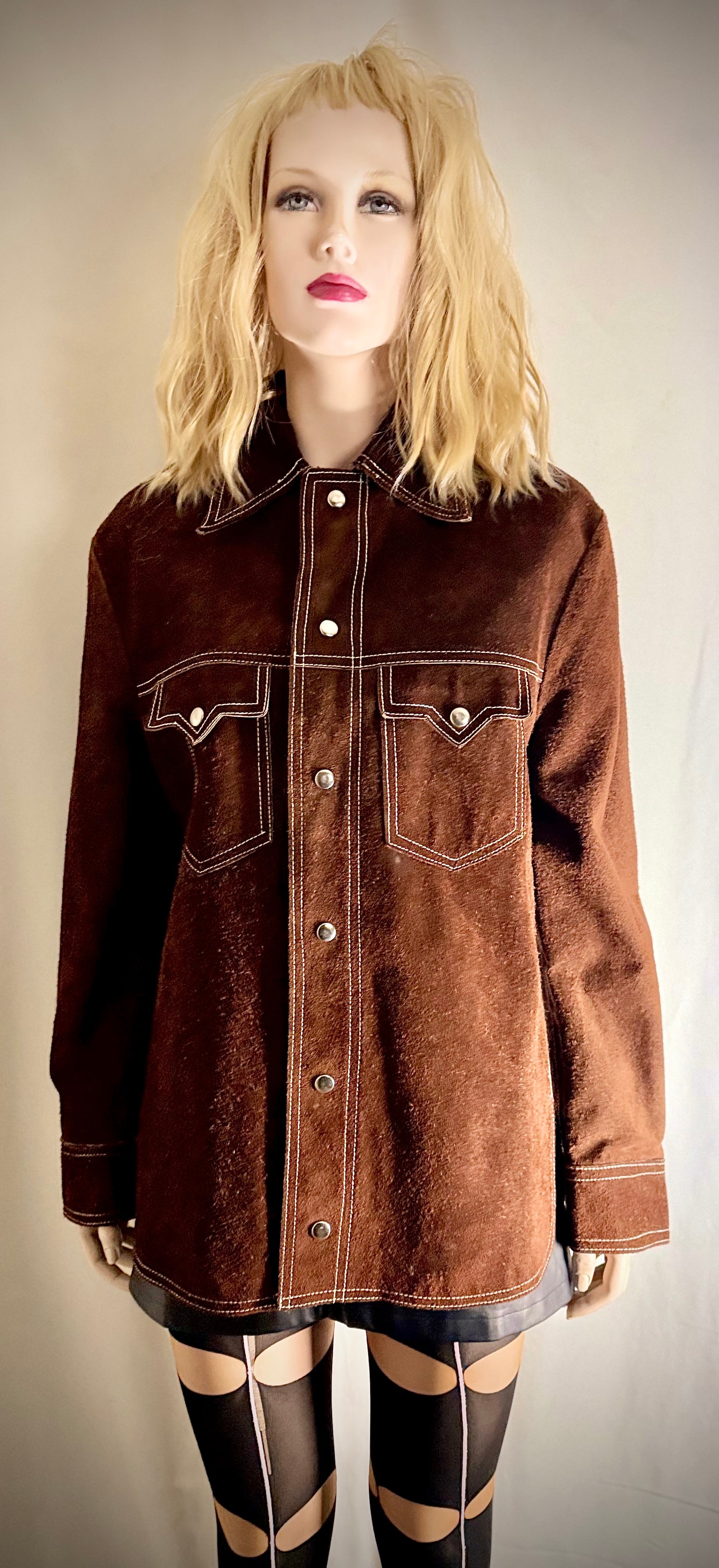Exceptional Vintage 70s Mexican Suede Western Jacket with Scenic Bird Lining