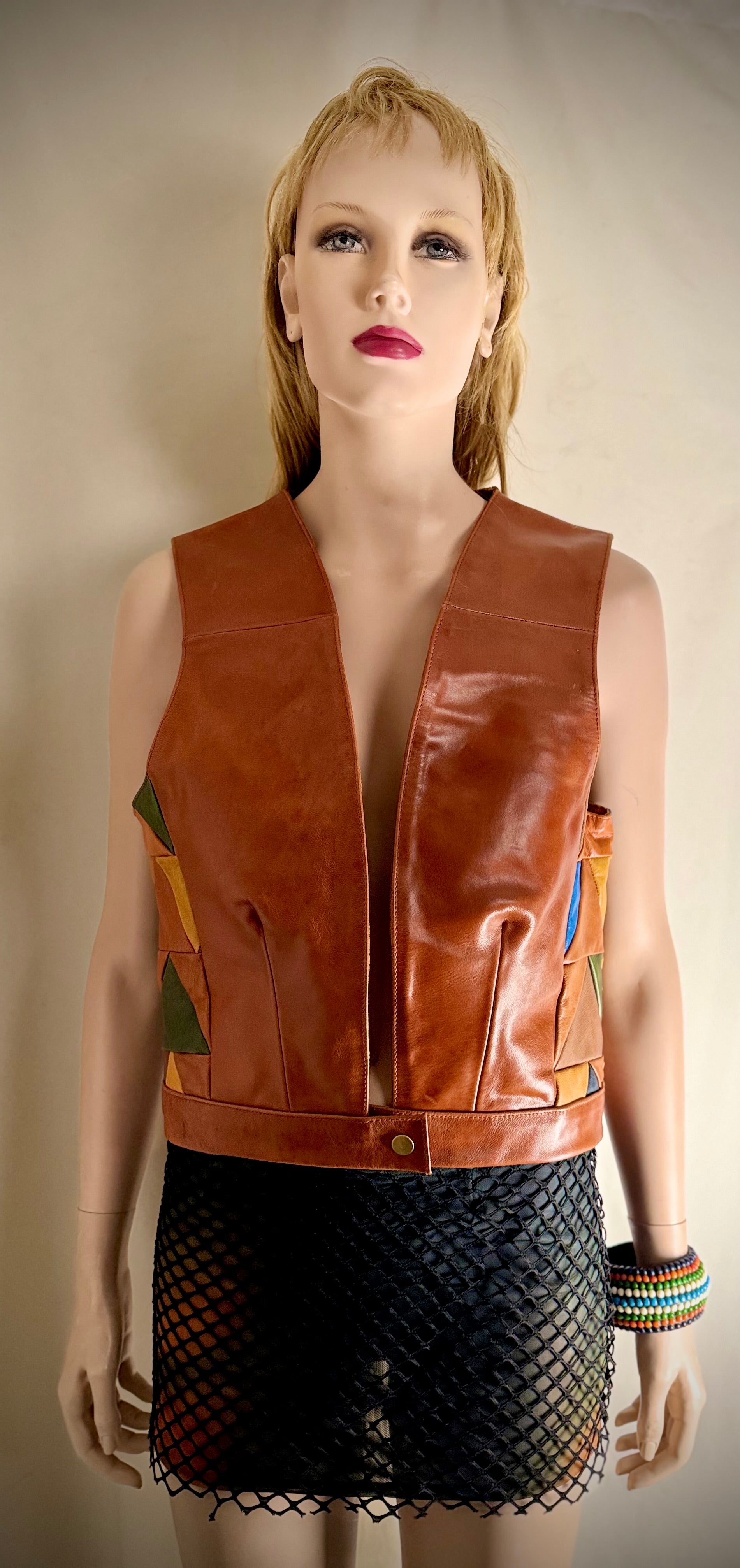 1990s Handcrafted Leather Patchwork Vest