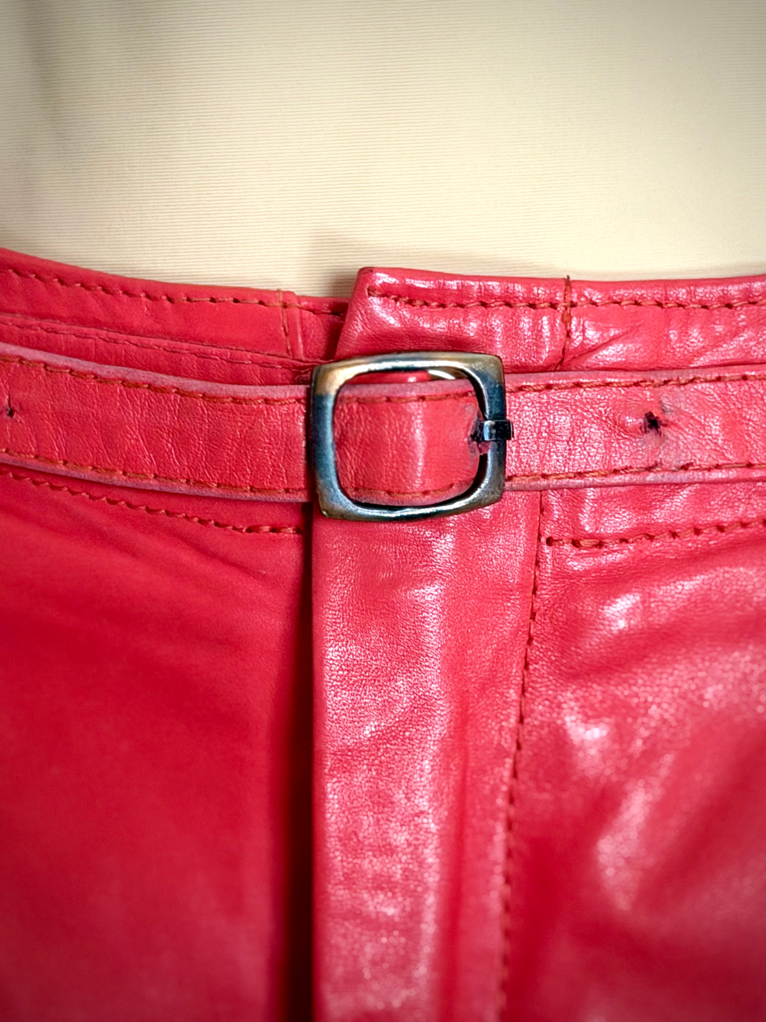Vintage Red Leather Trousers - High-Waist Cut