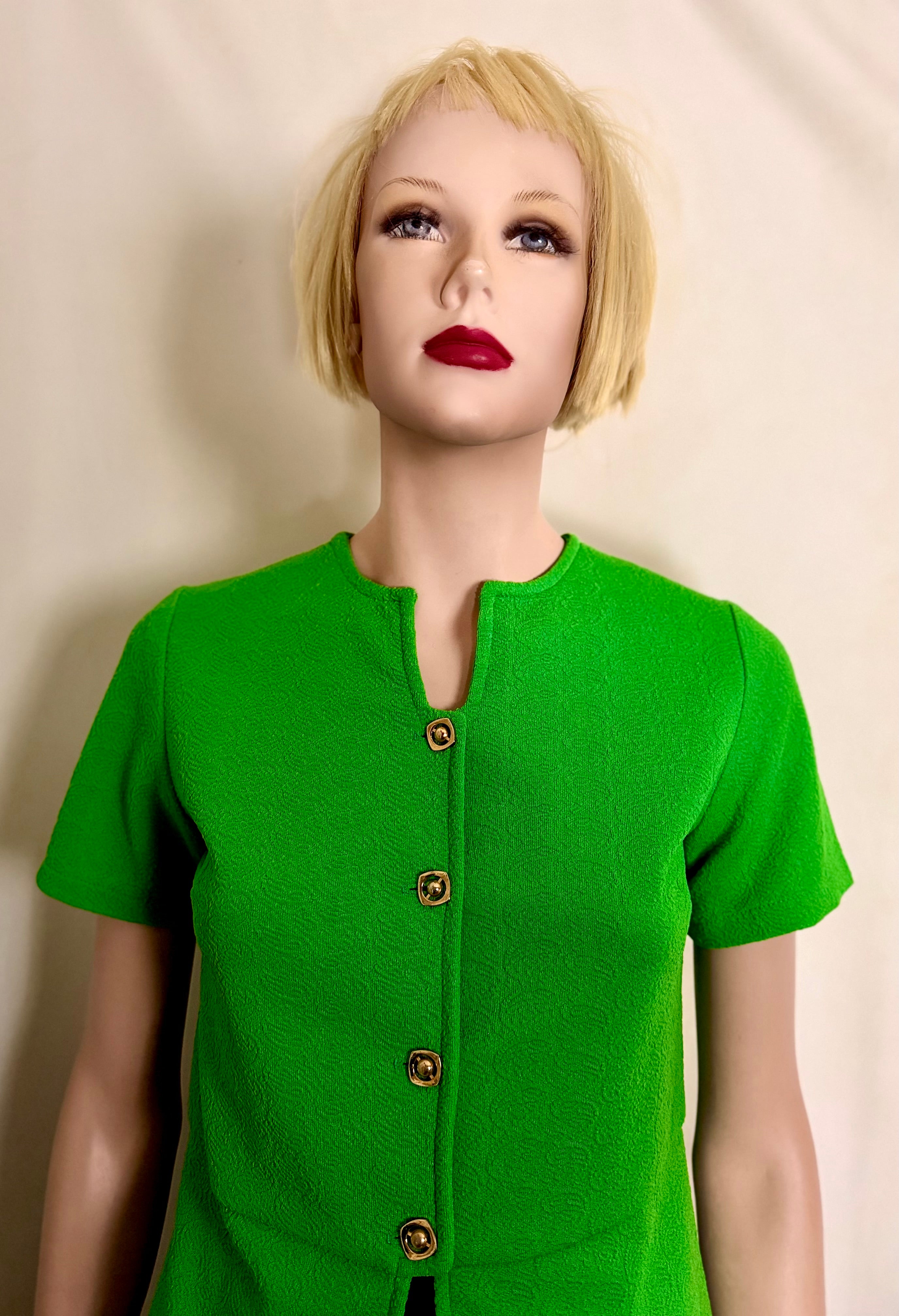 Vibrant 1960s Mod Green Textured Top