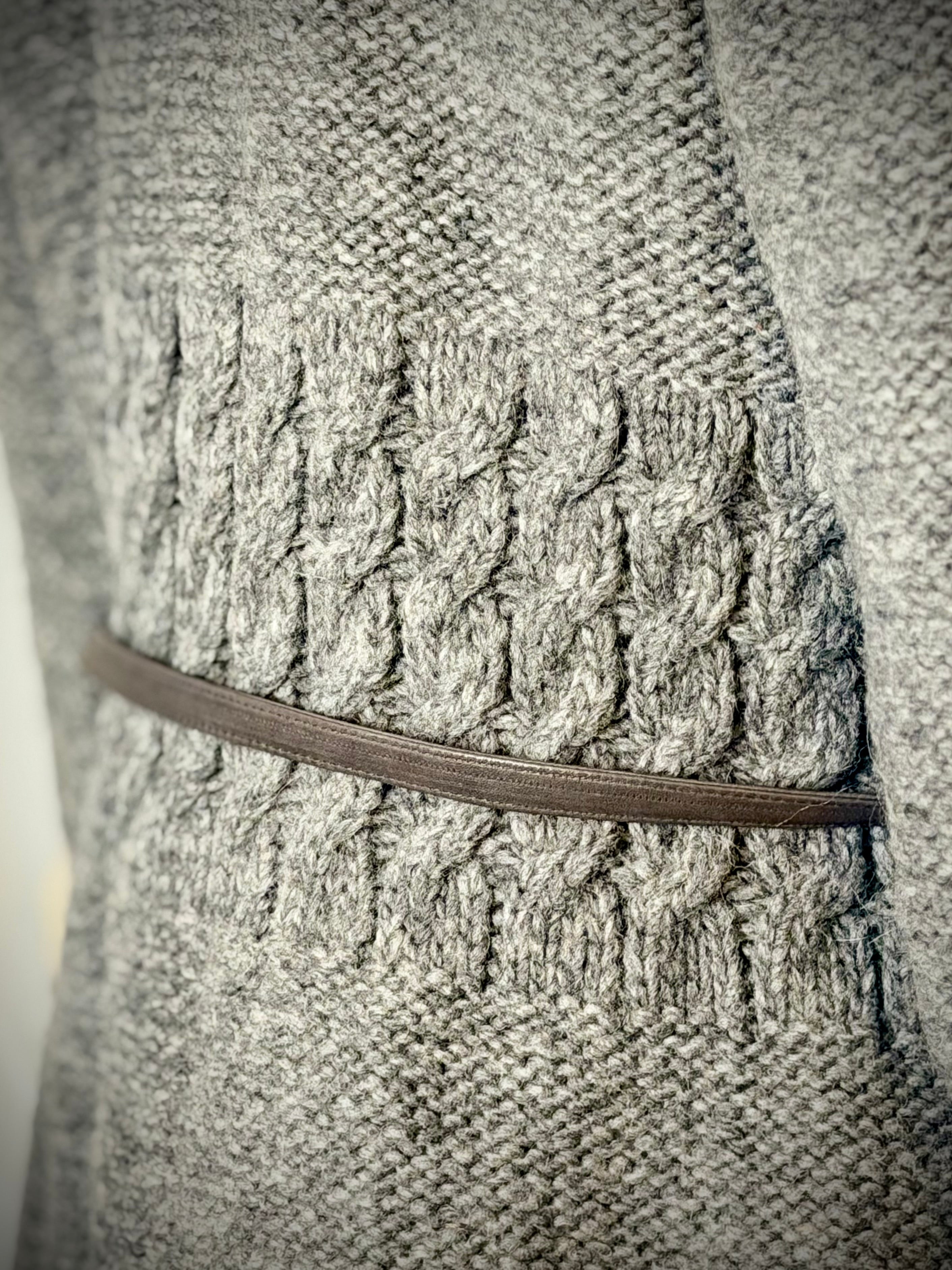 1970s Hand Knitted Nordic Wool Cardigan With Leather Belt