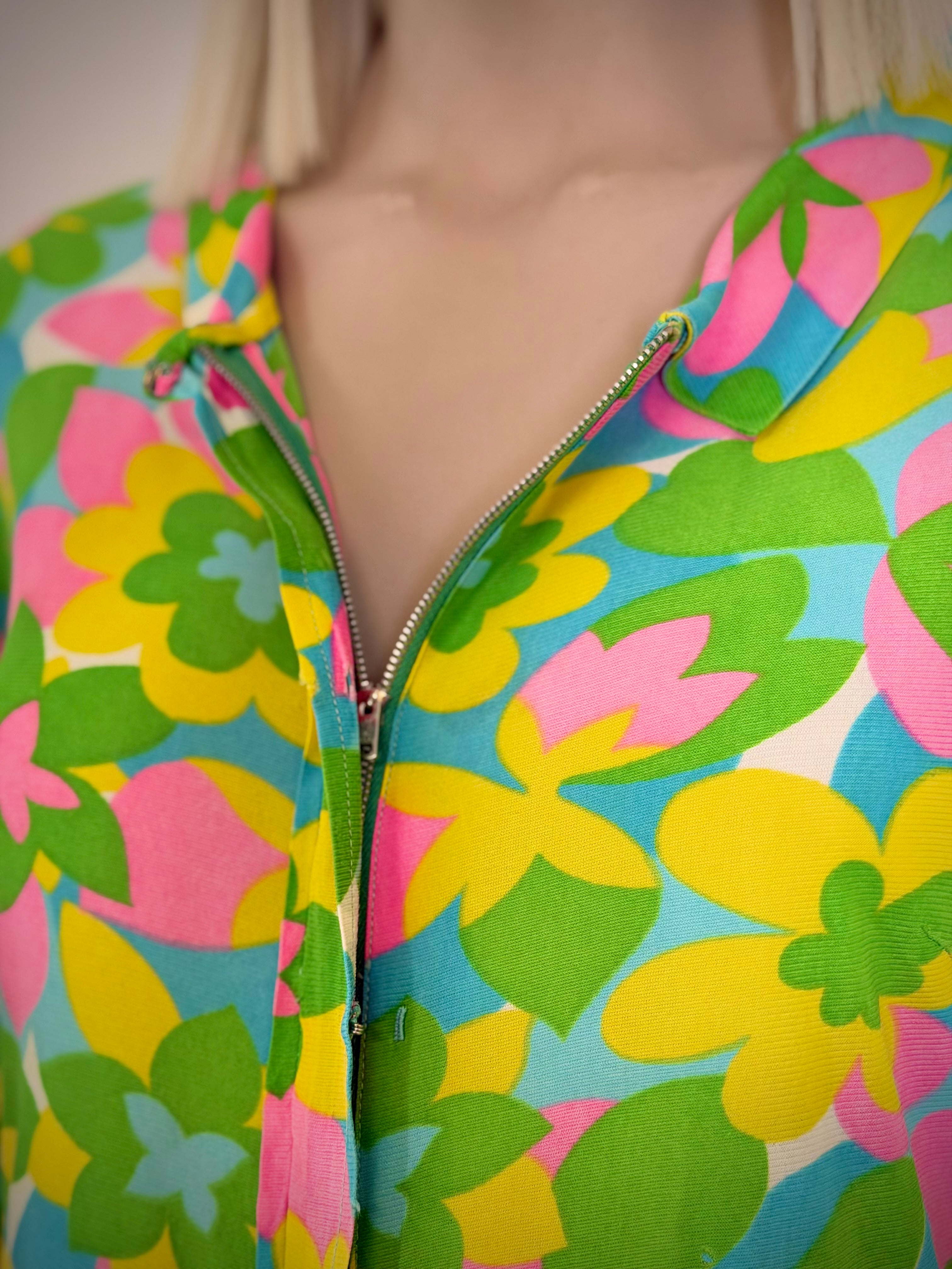 Late 1960s Floral Zip Front Jumpsuit
