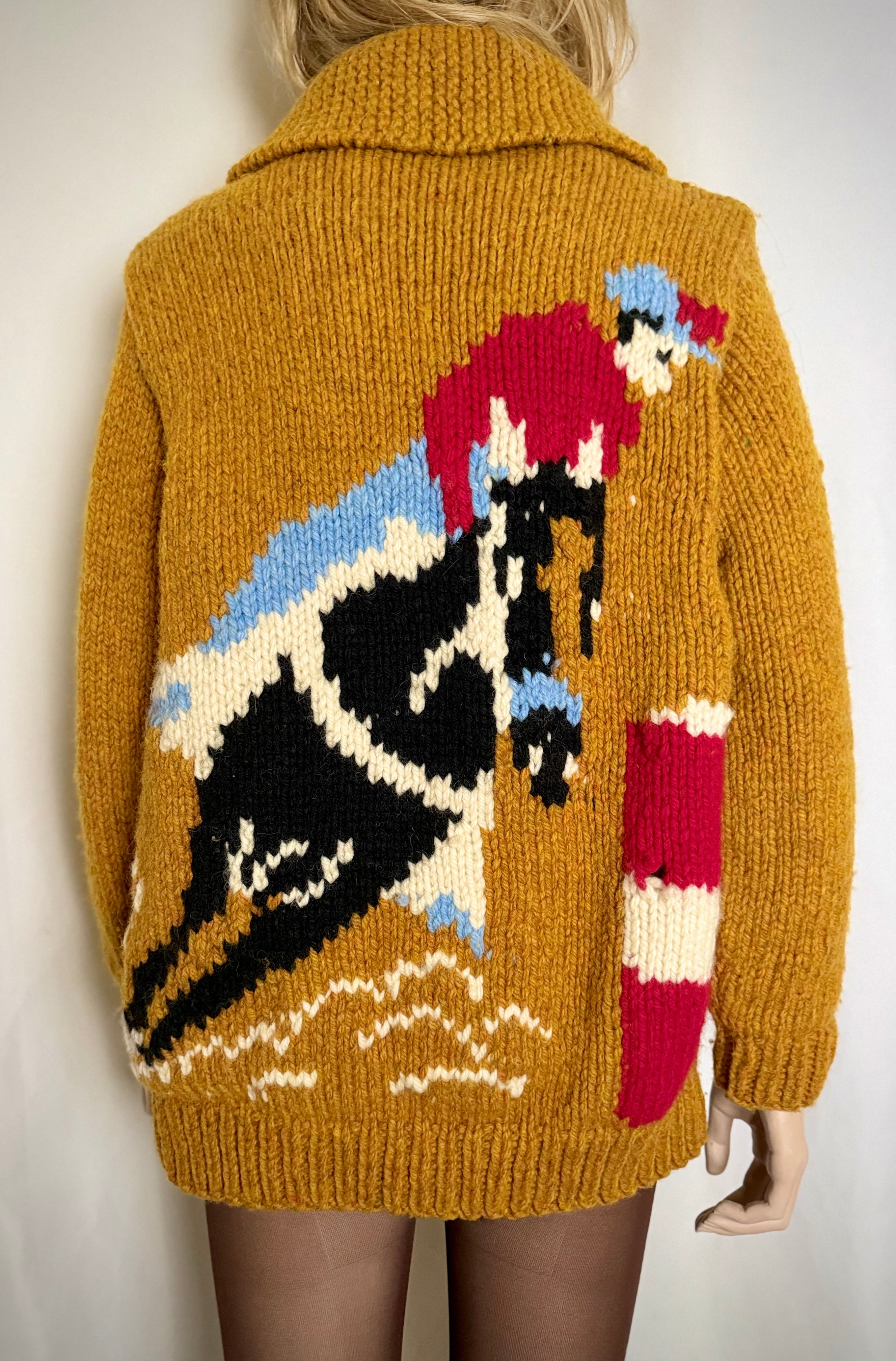 Exceptional Mid-Century Cowichan Cardigan - Horse and Rider Motif, Fully Lined