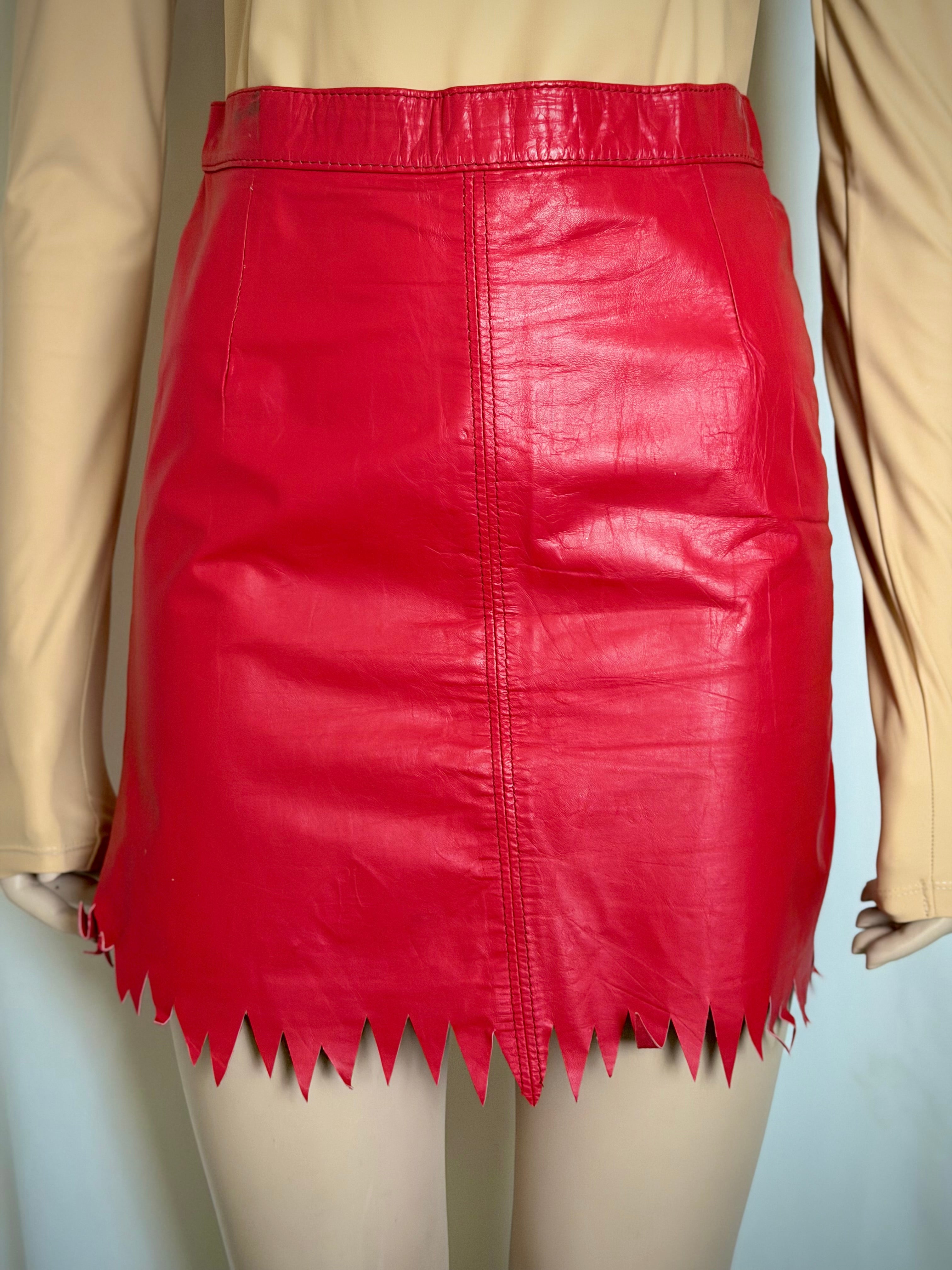 1980s Toff London Red Leather
Jagged Hem Mini Skirt