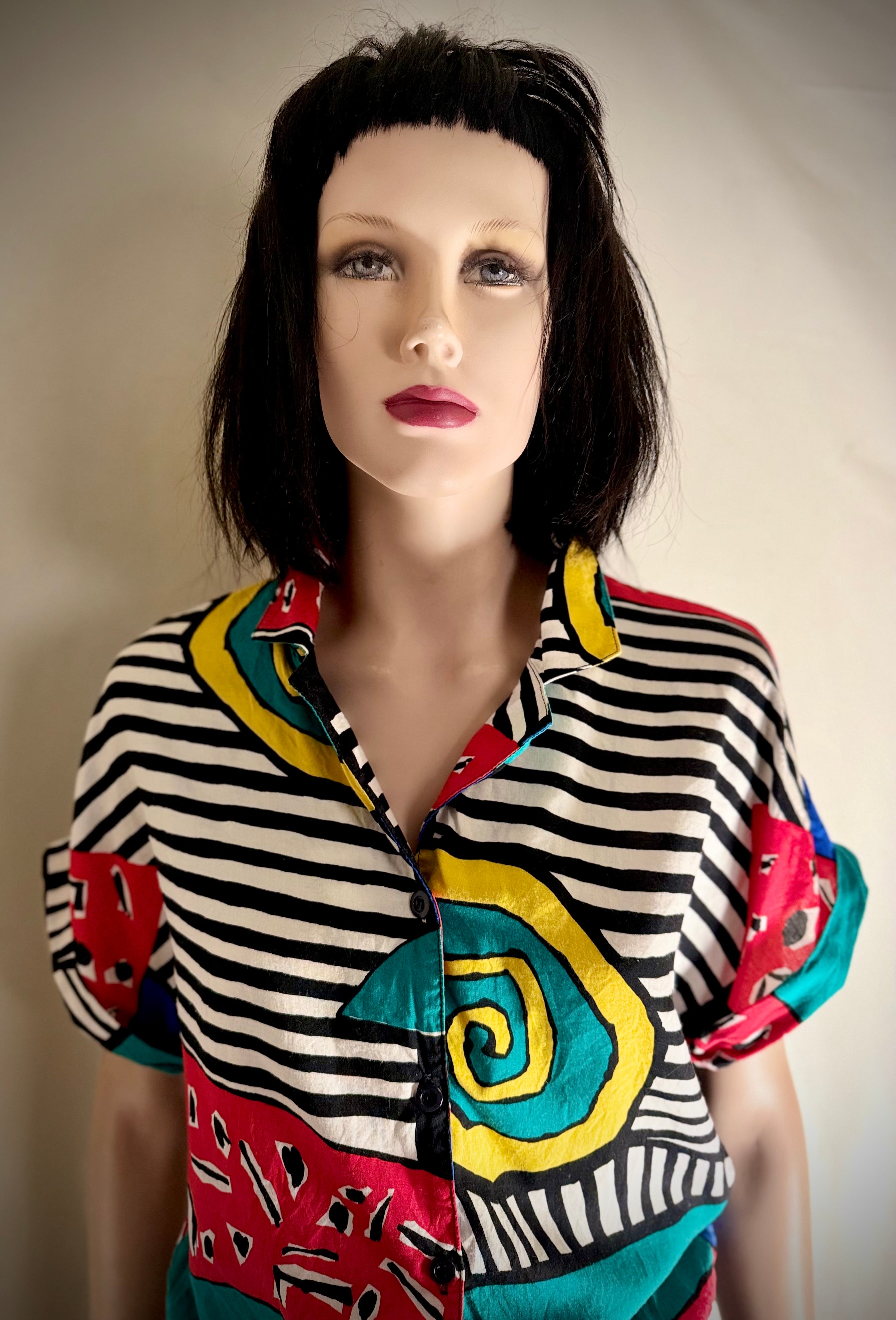 1980s Graphic Print Button Front Shirt