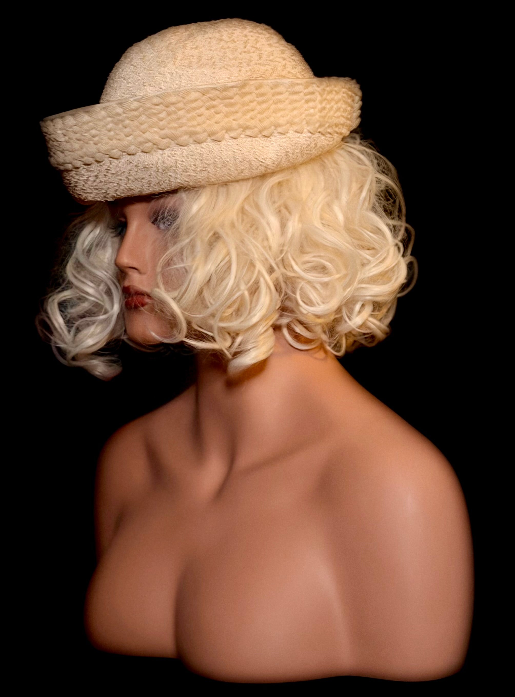 Ivory Halo Hat - 1950s Structured Straw & Chenille