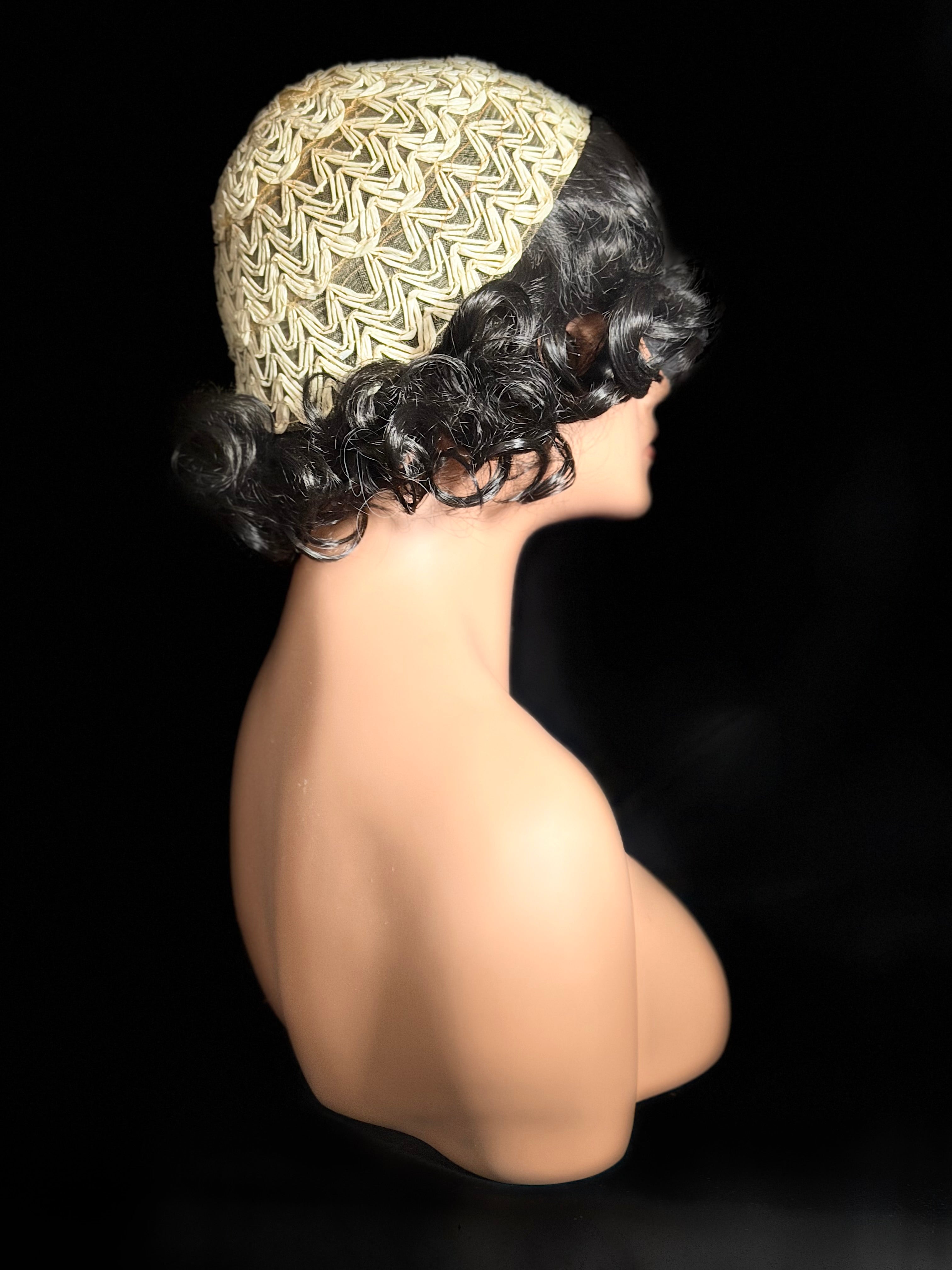 Woven Ribbon Skull Cap - 1950s Ivory Vintage Headpiece