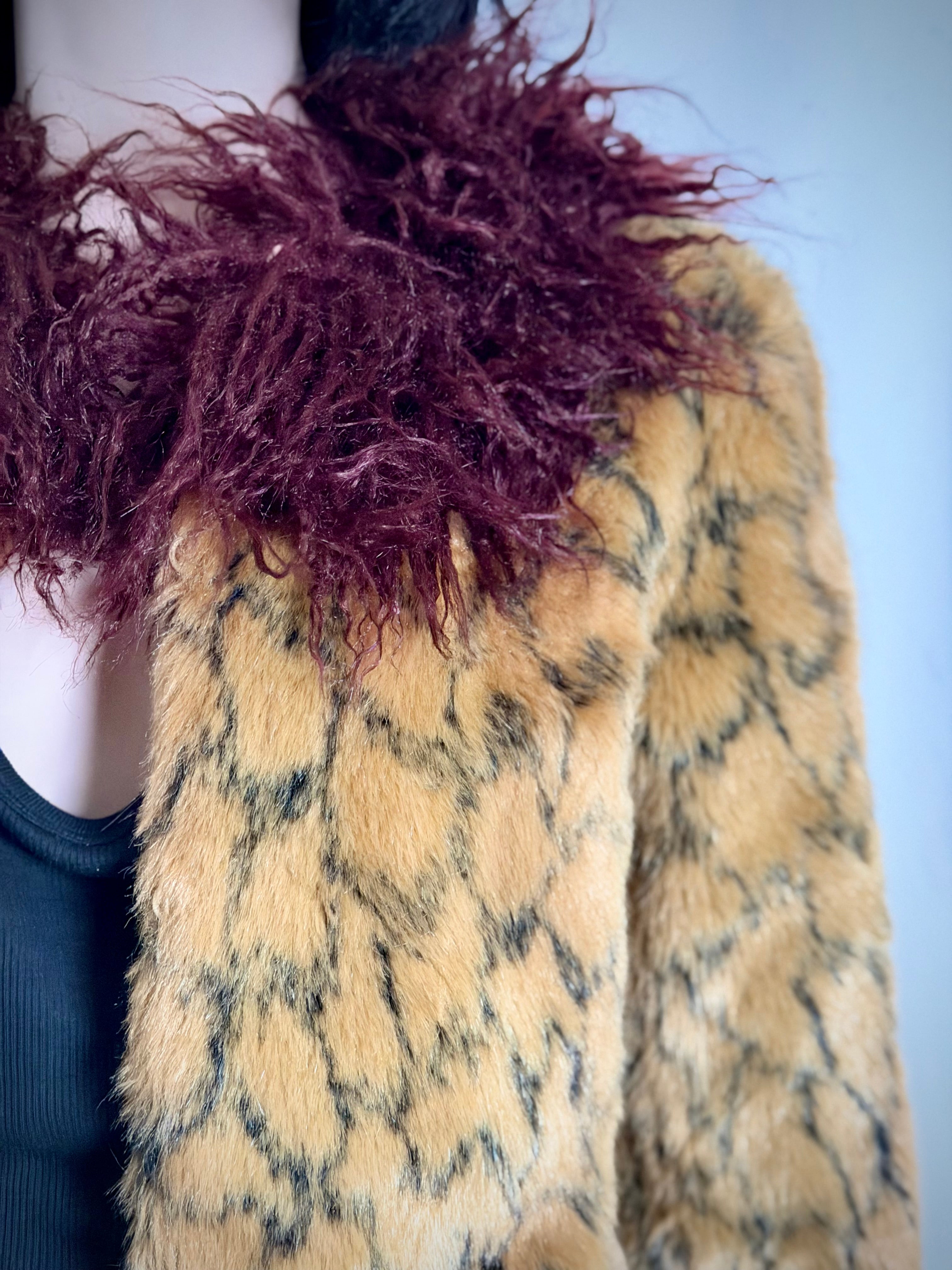 Shrimps Faux Fur Cropped Jacket With Mongolian Trim