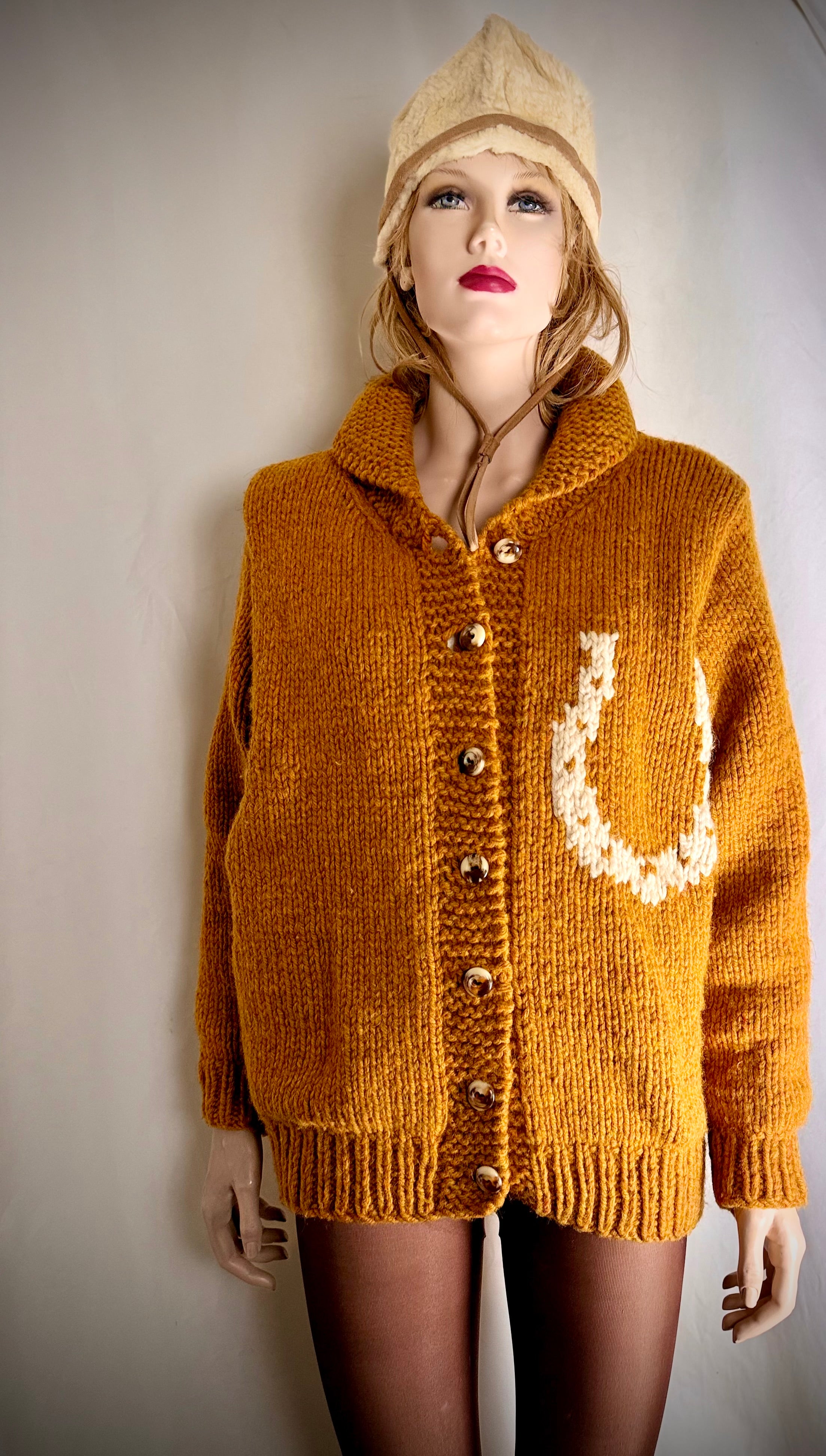 Exceptional Mid-Century Cowichan Cardigan - Horse and Rider Motif, Fully Lined