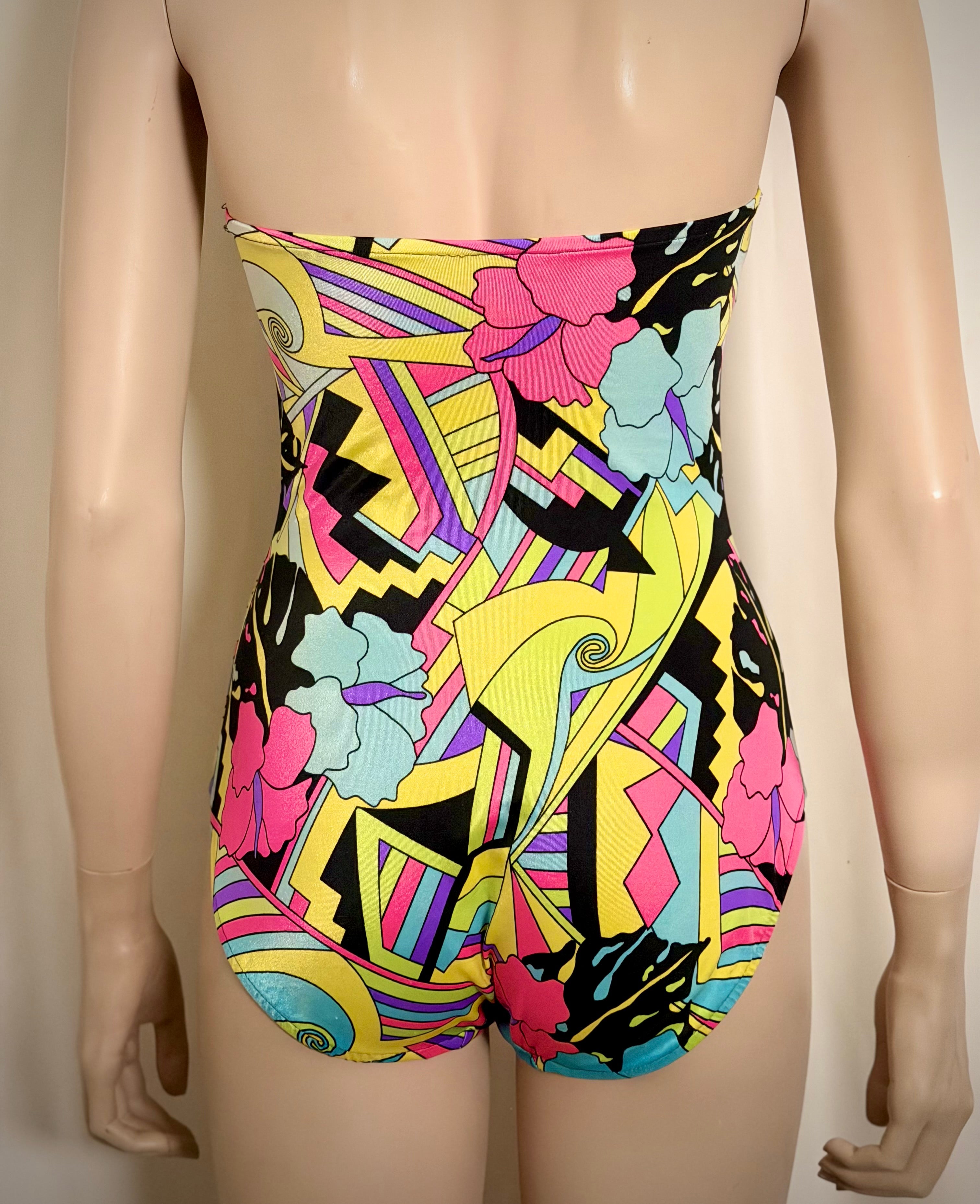 1990s Neon Tropical Print Bodysuit Swimsuit | Bodysuit