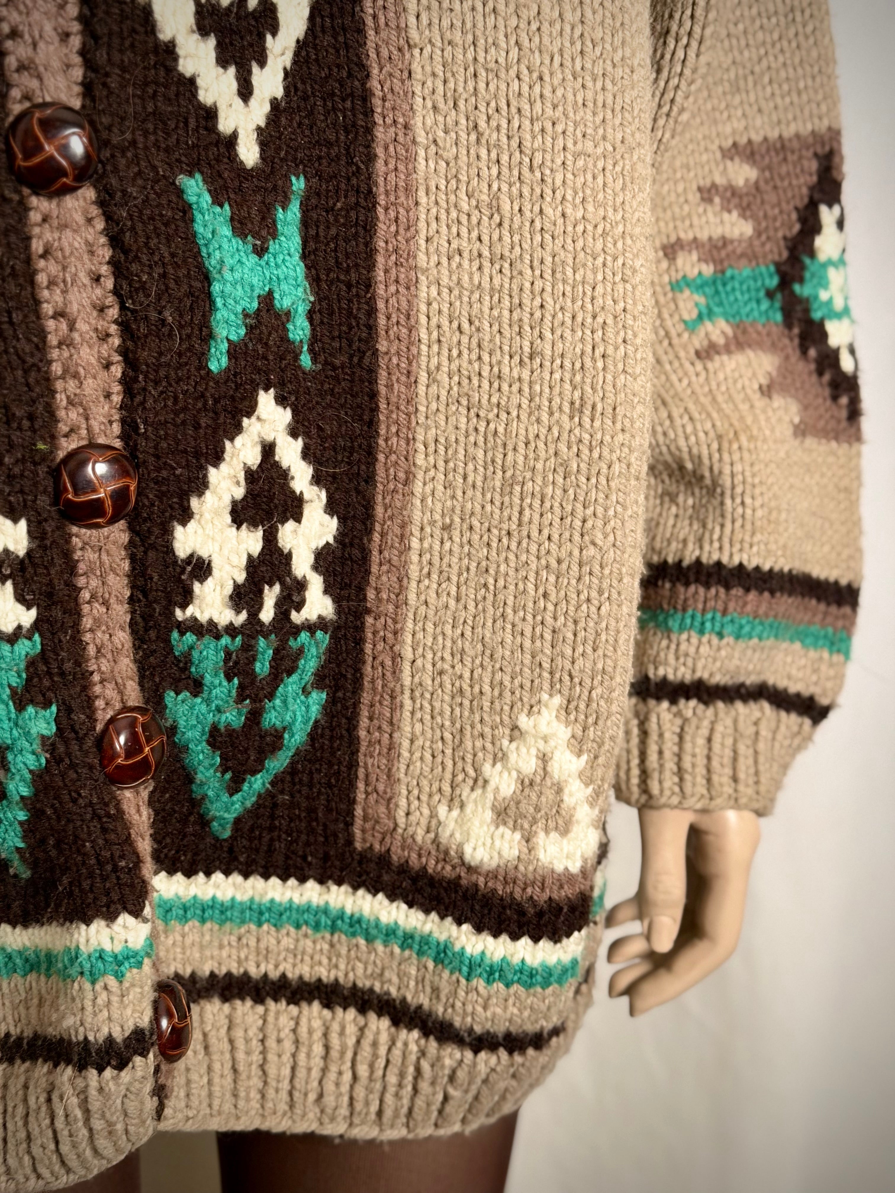 Authentic Vintage Cowichan Cardigan - Hand-Knit Wool