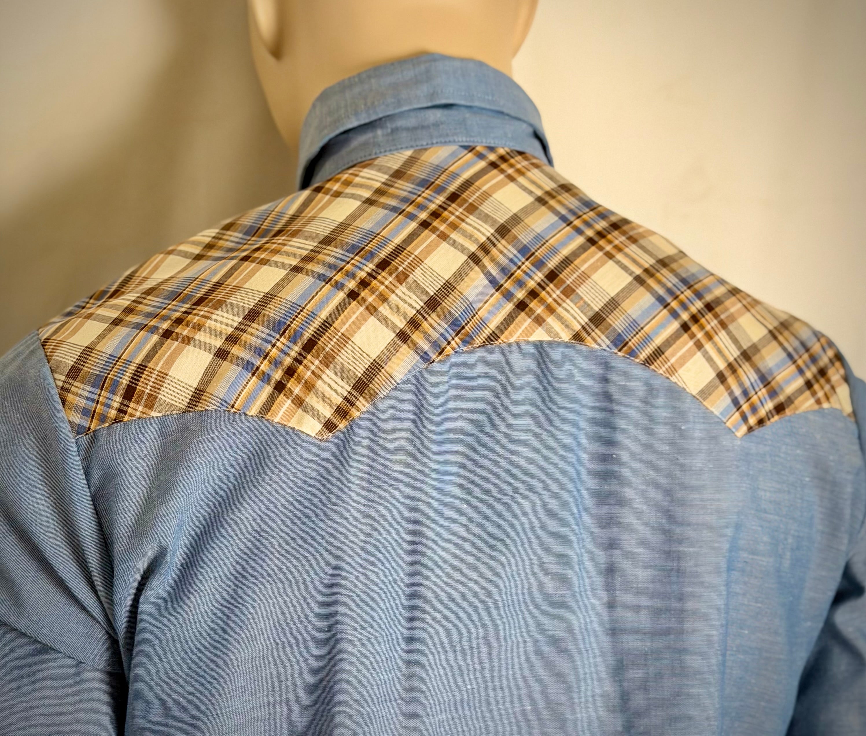 Deadstock 1970s Levi’s Western Chambray Shirt-Plaid Yoke, Large