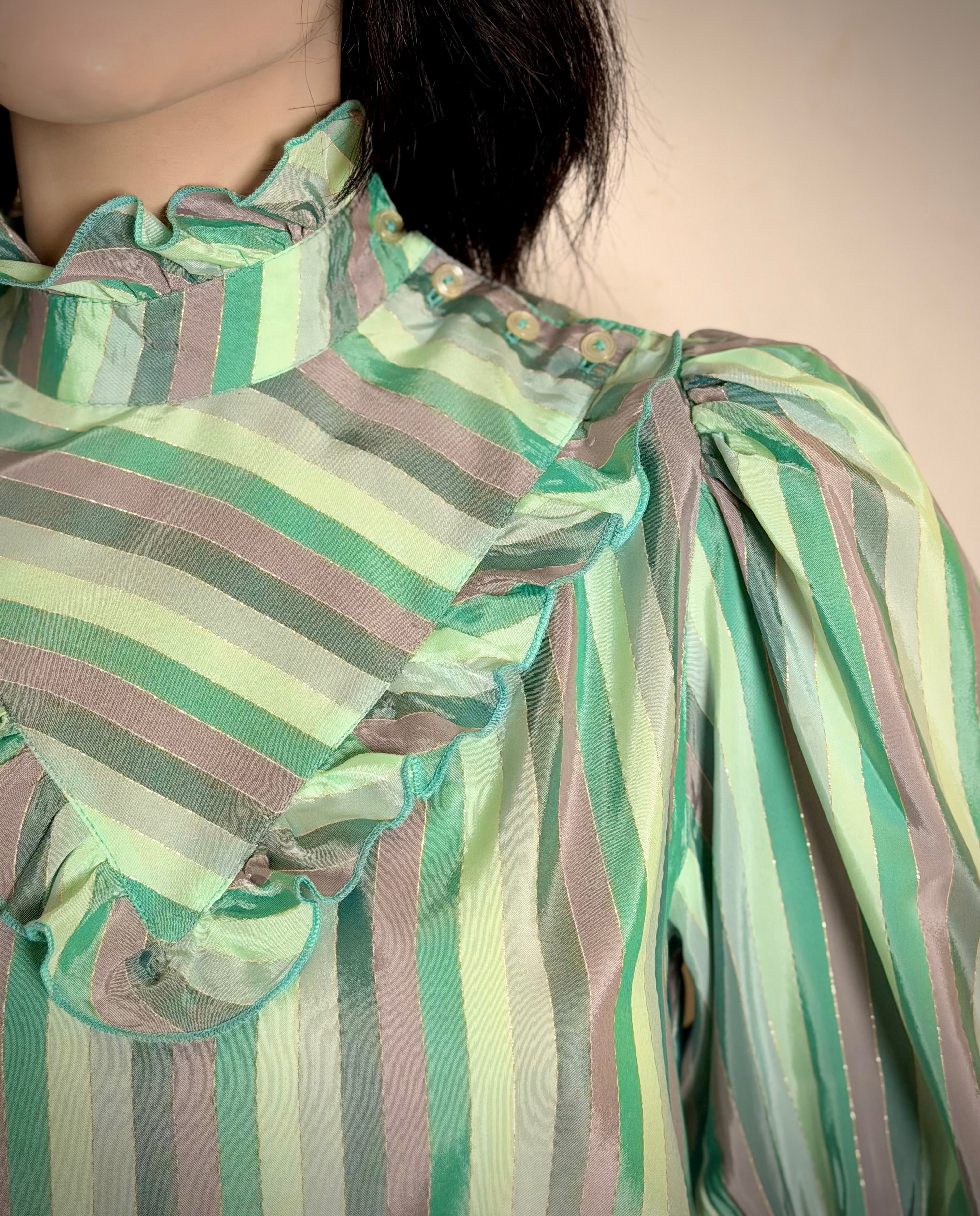 1980s Metallic Stripe Victoriana Blouse