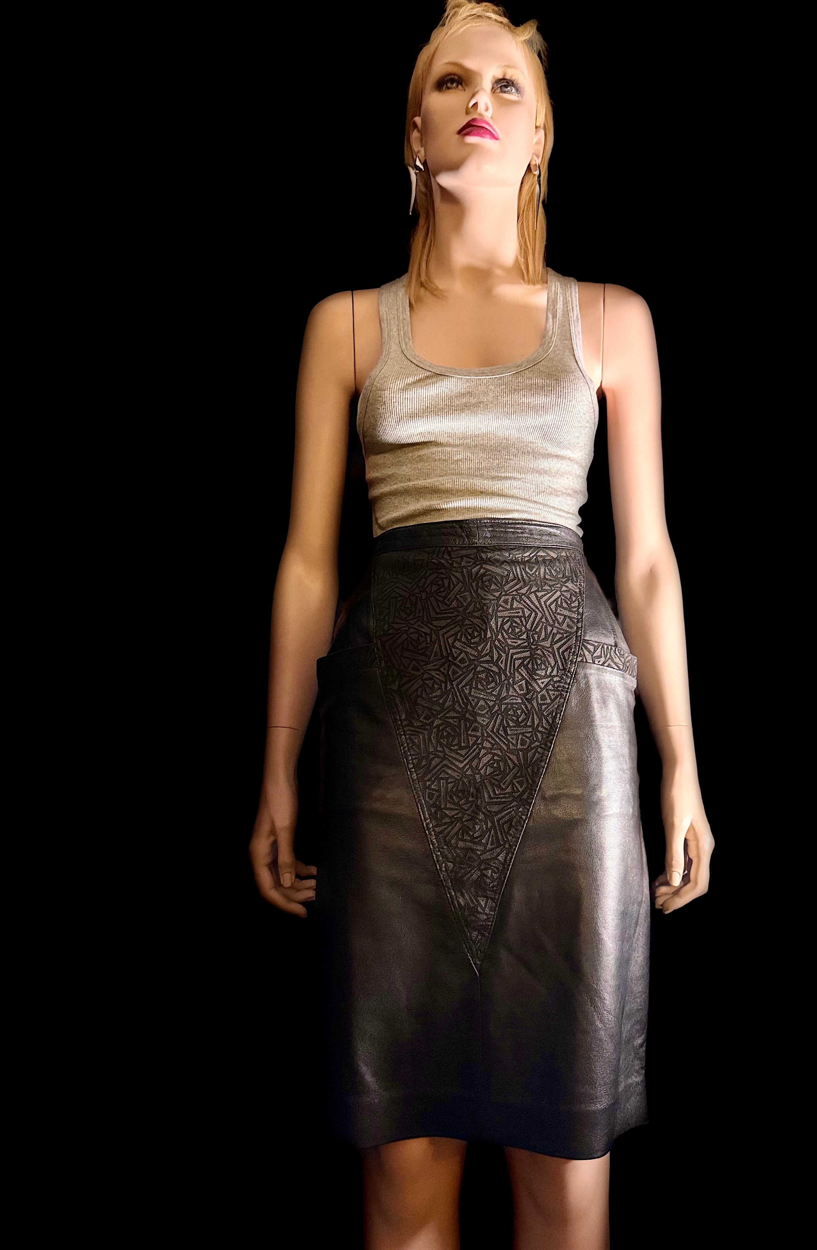 1980s Leather Cut-Out Skirt