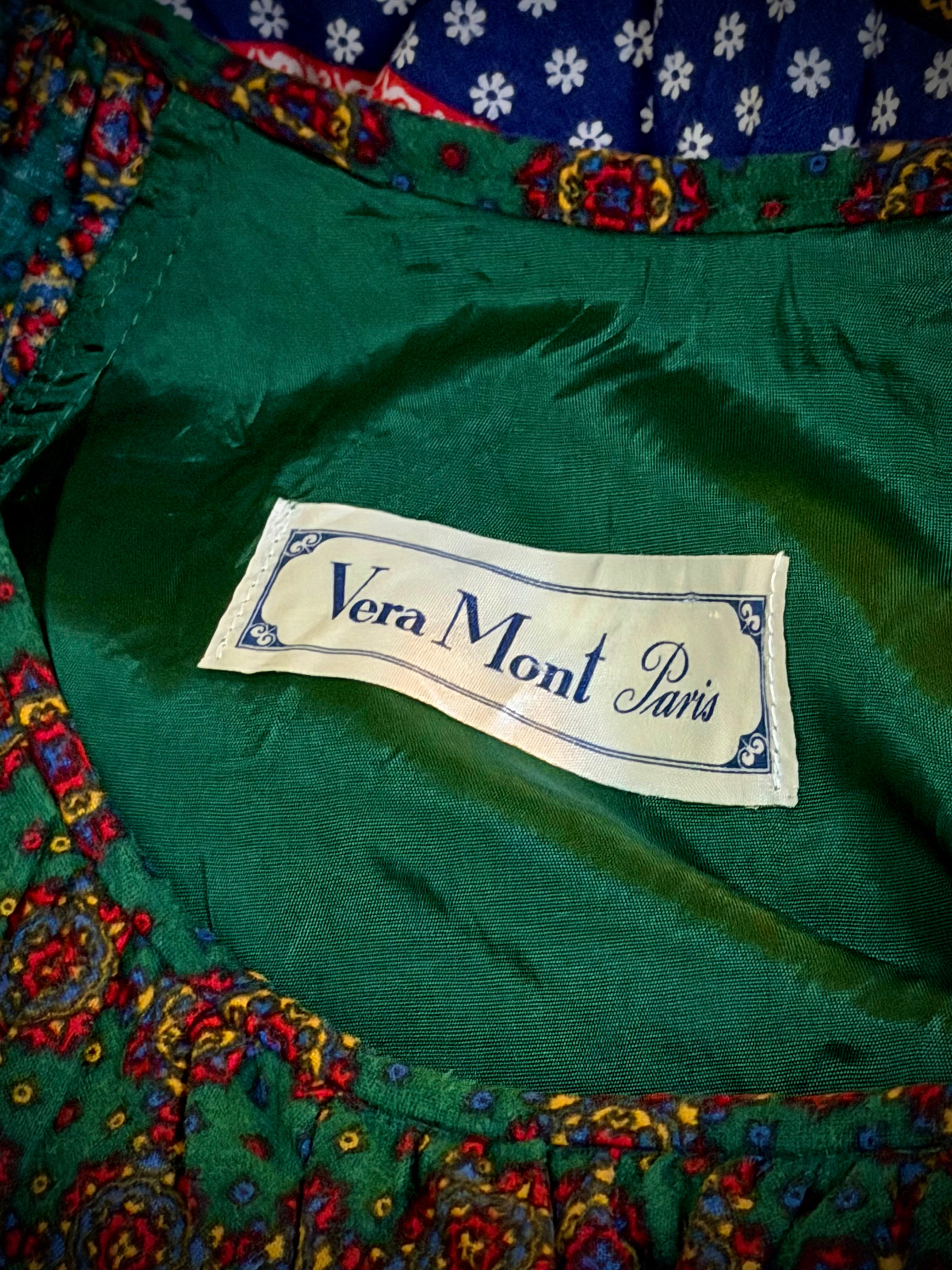 1970s Vera Mont Paris Printed Maxi Dress With Full Skirt