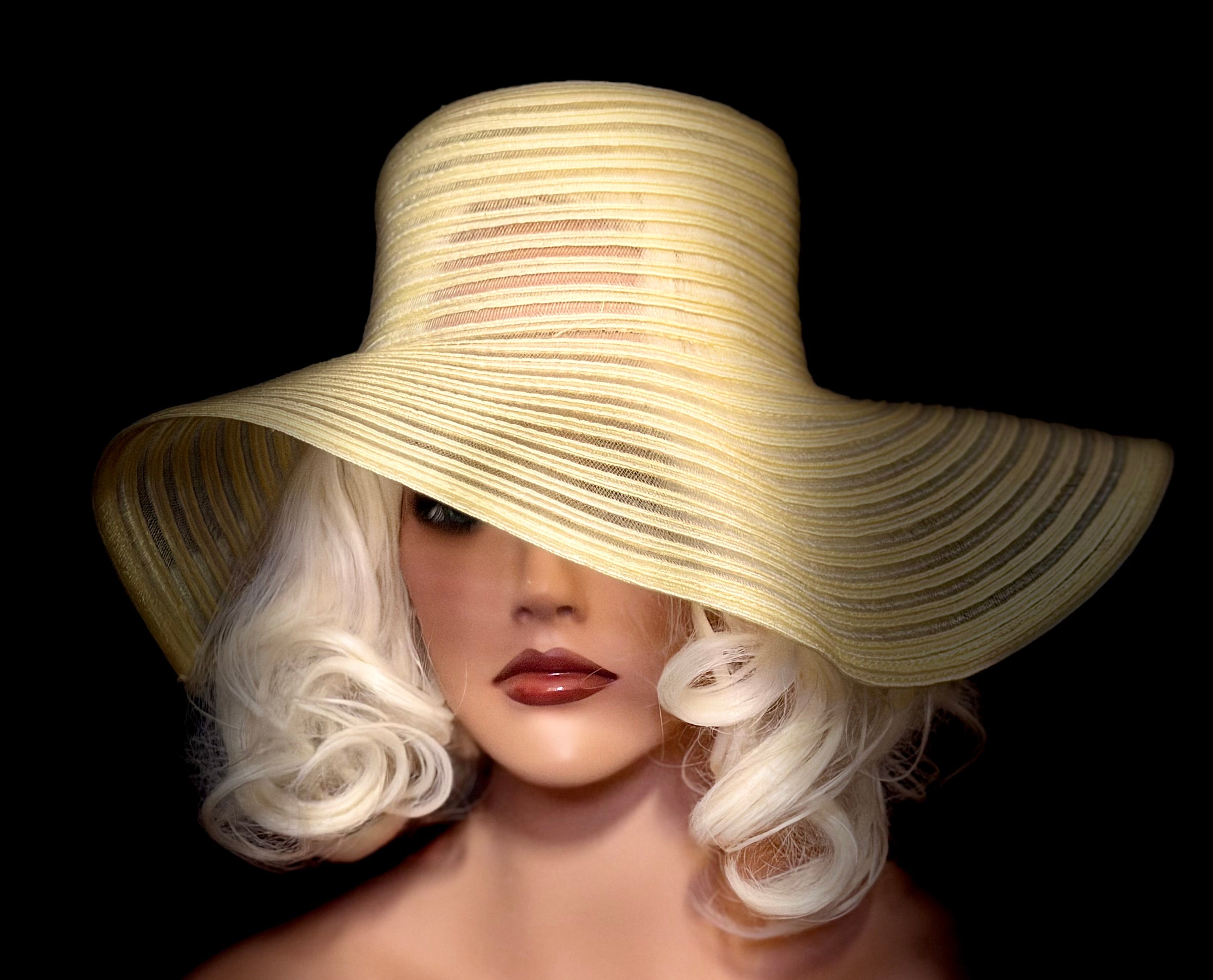 Late 1960s / Early 1970s Sheer Straw Wide-Brim Hat with Underlay