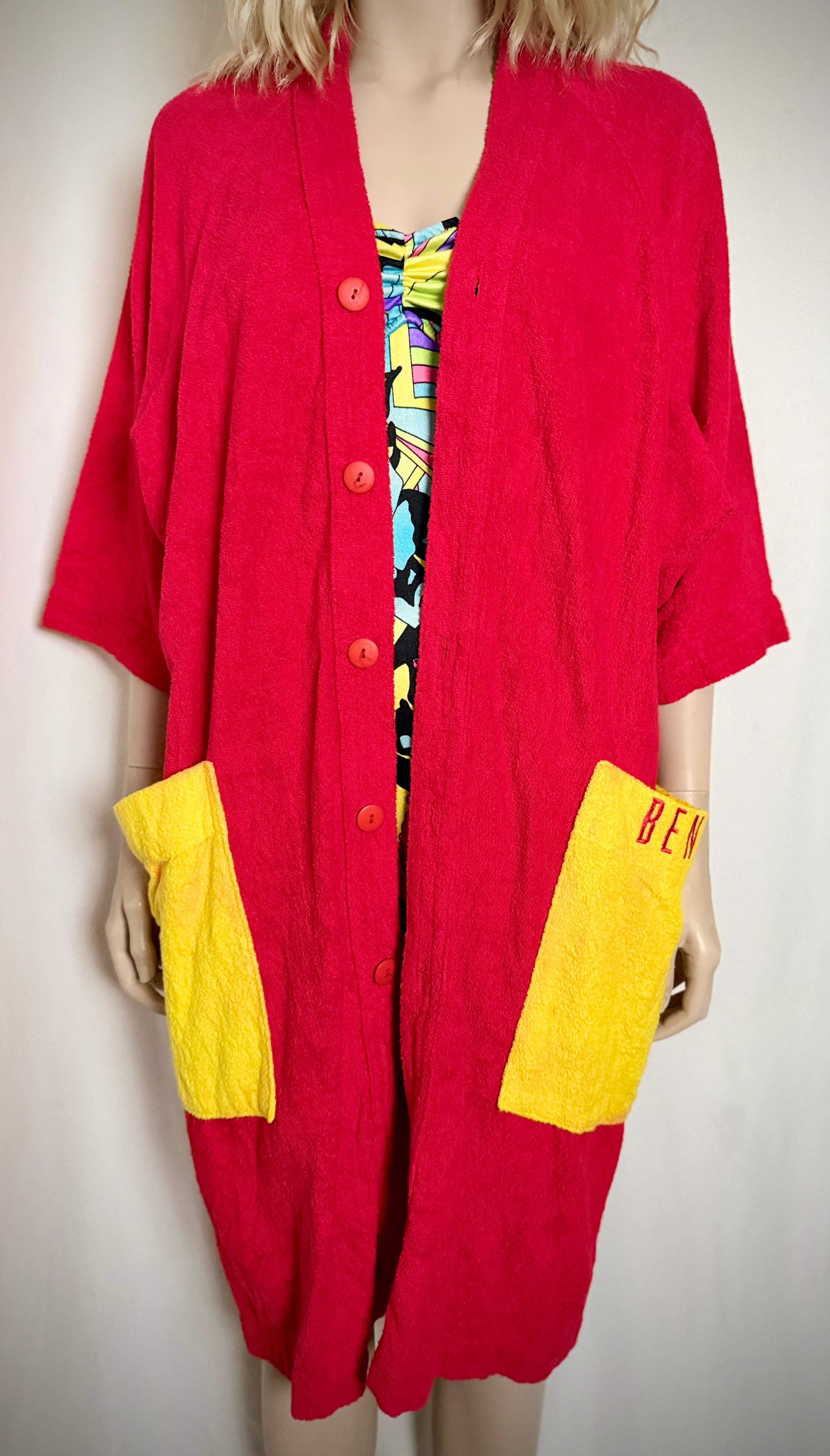 Deadstock 90s United Colors of Benetton Terry Robe - Red and Yellow (Styled in Italy)