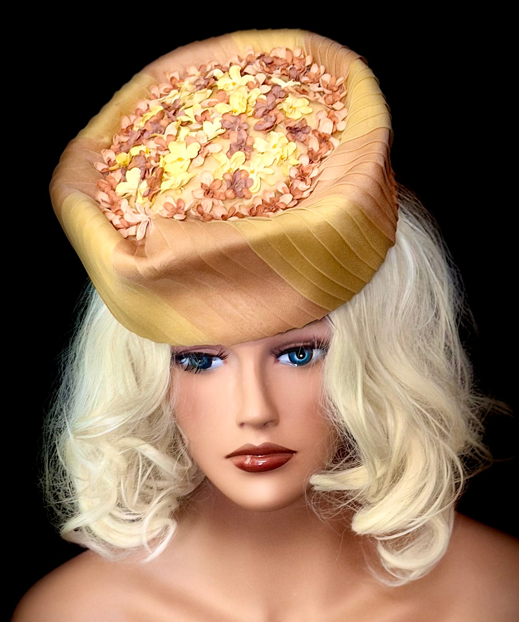 1960s Couture Silk Floral Pillbox Hat