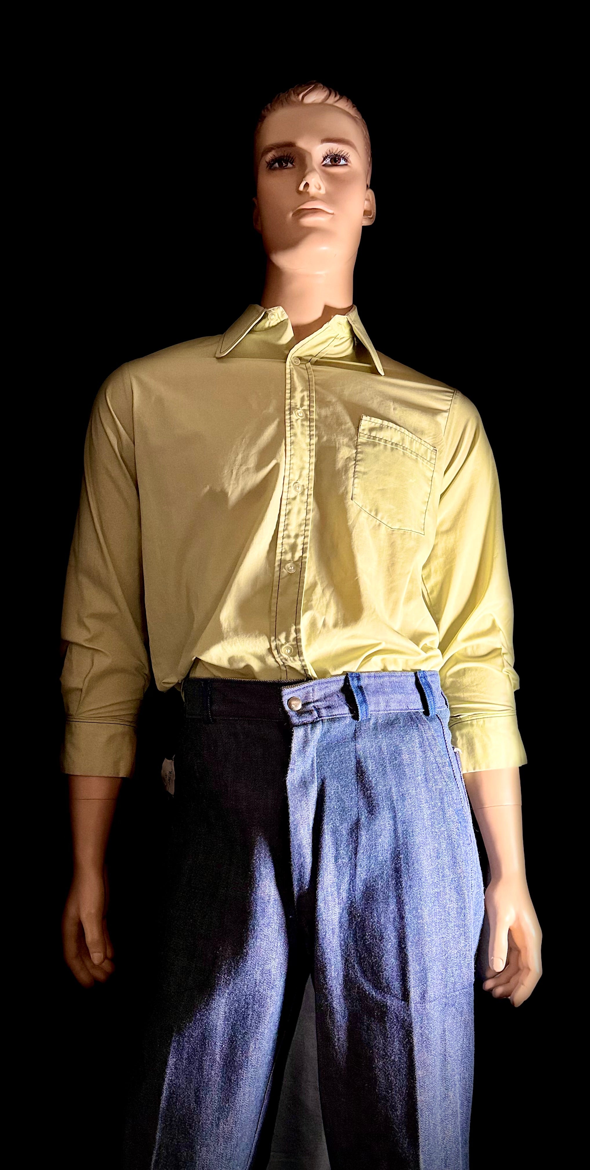 Late 1960s Pistachio Cotton Shirt with Rounded Mod Collar