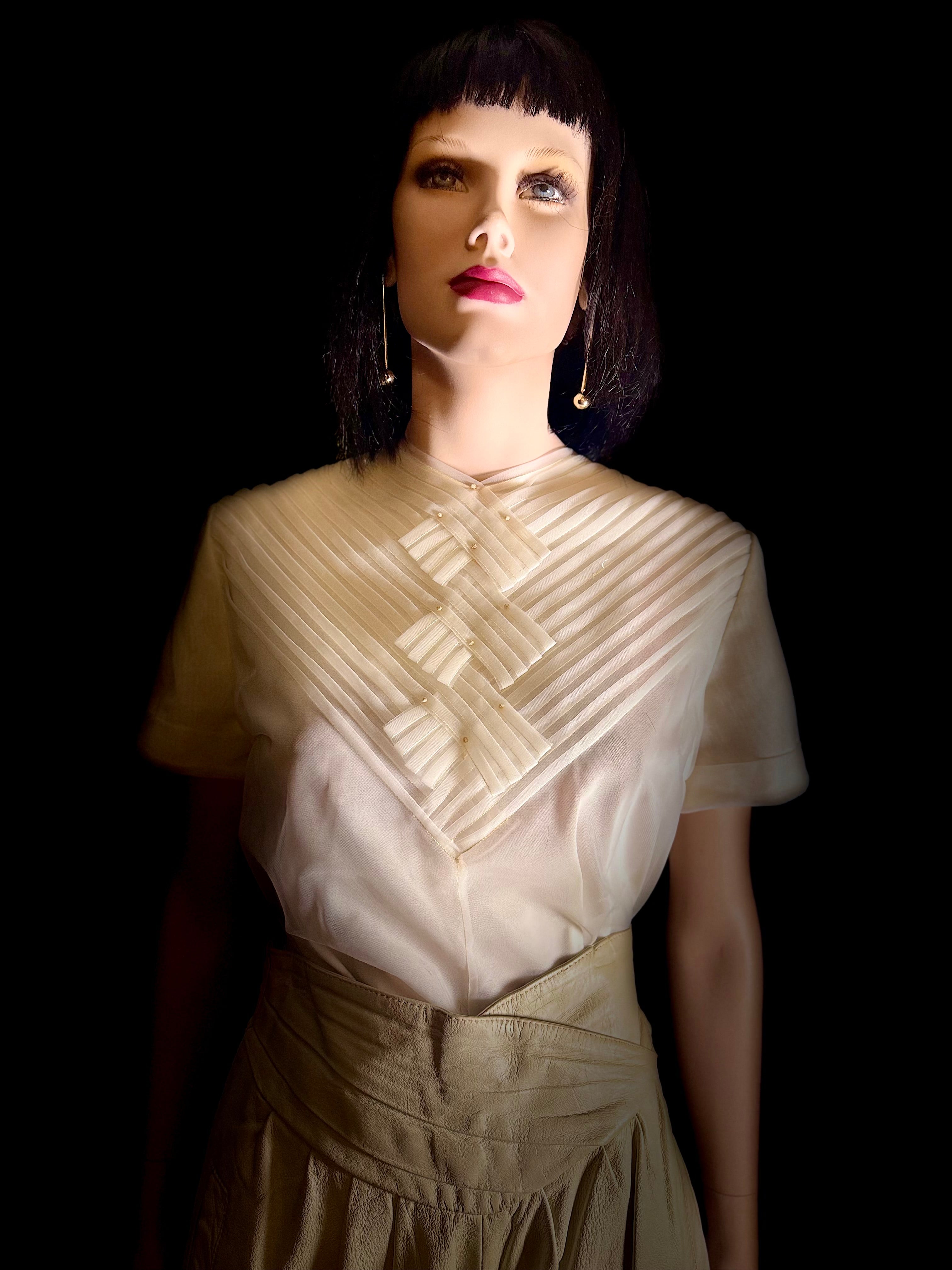 1950s Ivory Pleated Panel Blouse - Immaculate Condition