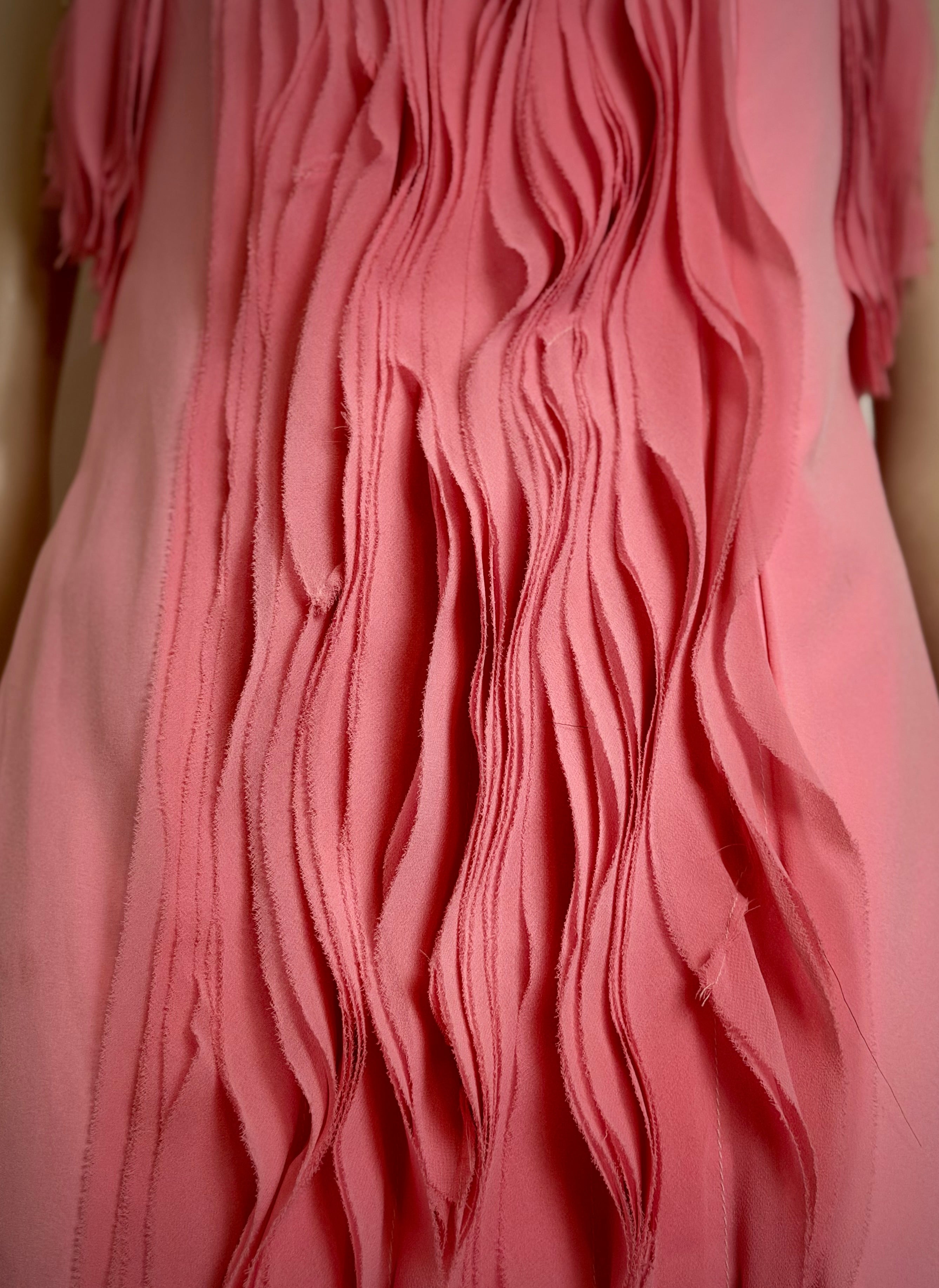 Late 80s / Early 90s Textured Pink Sleeveless Dress - Sculptural Surface Detail