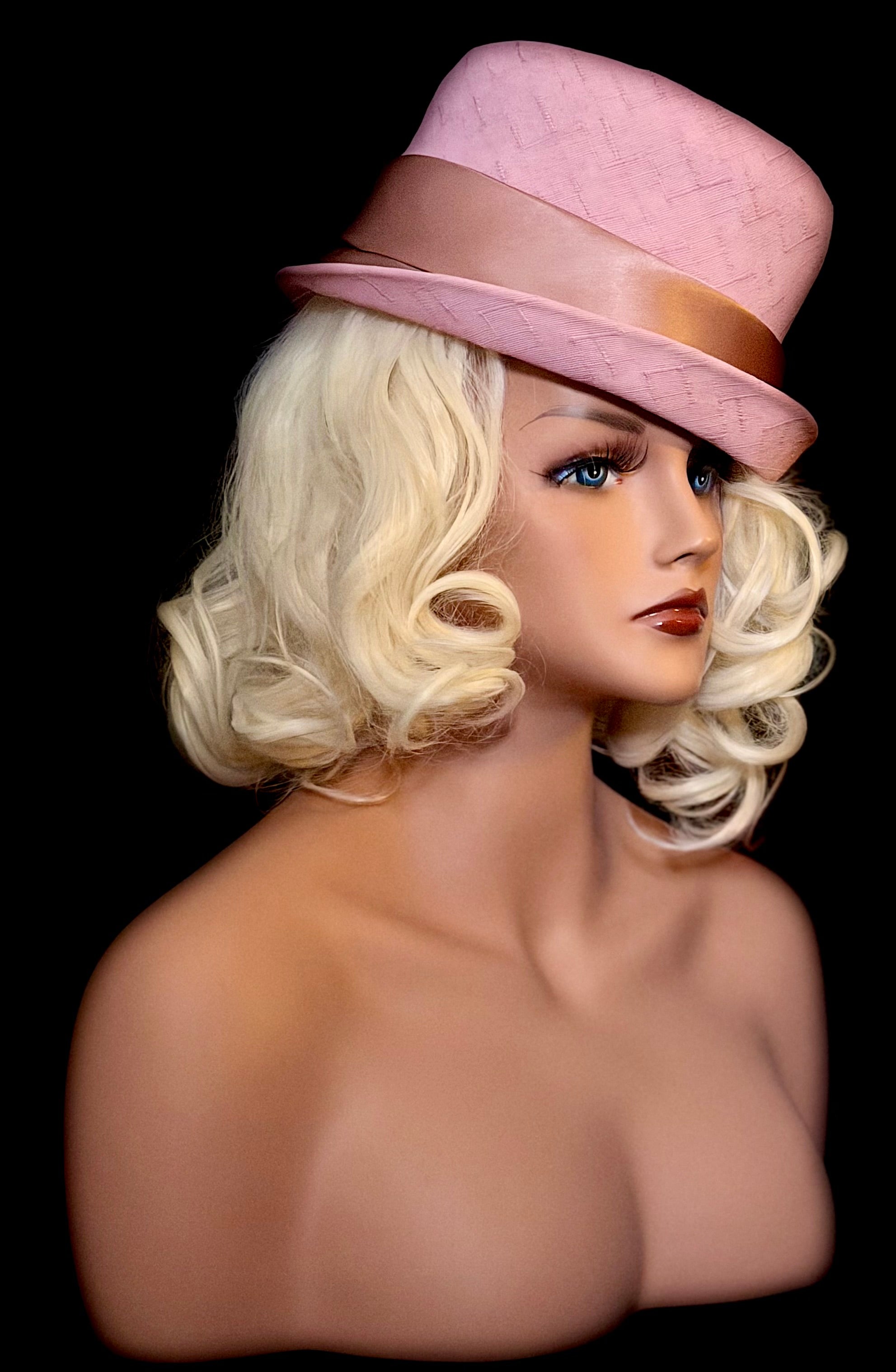 Vintage Sculptural Pink Textured Hat with Satin Band - Mid Century Style Statement