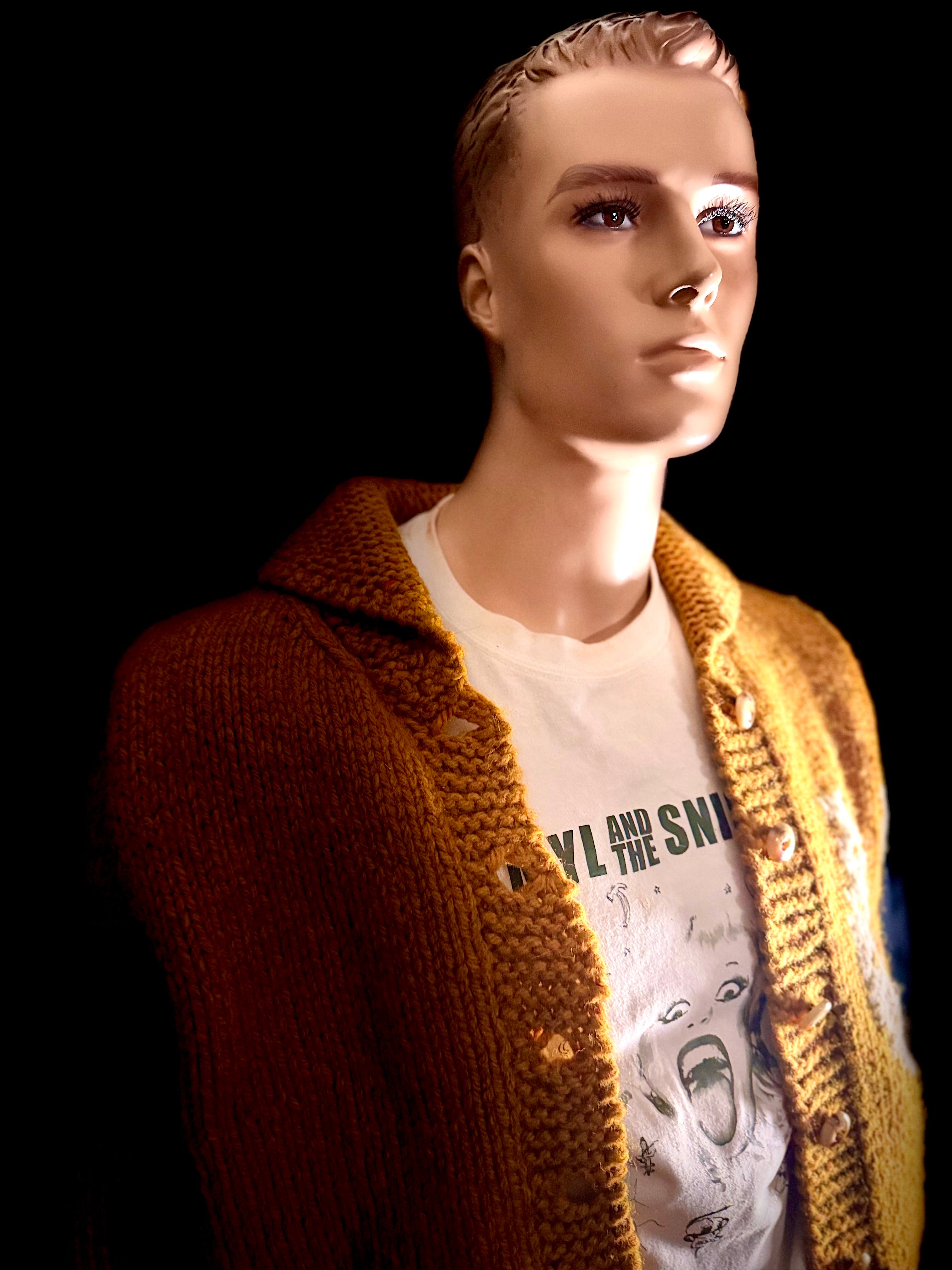 Mid-Century Lined Cowichan Cardigan - Hand-Knit Horse and Rider Motif