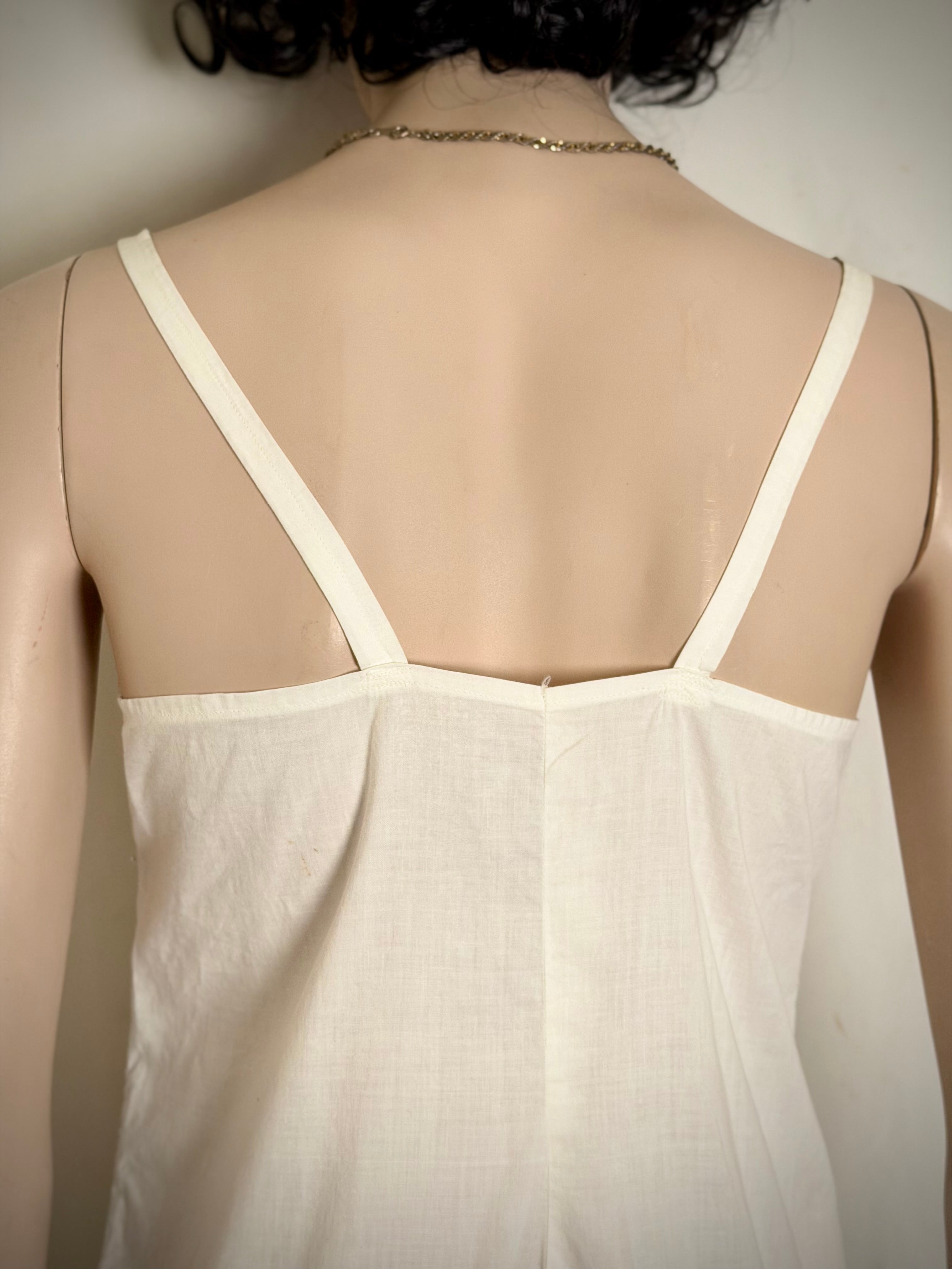 Late 1930s Hand-Made Cotton Slip - Utility Era Eyelet Trim Petticoat