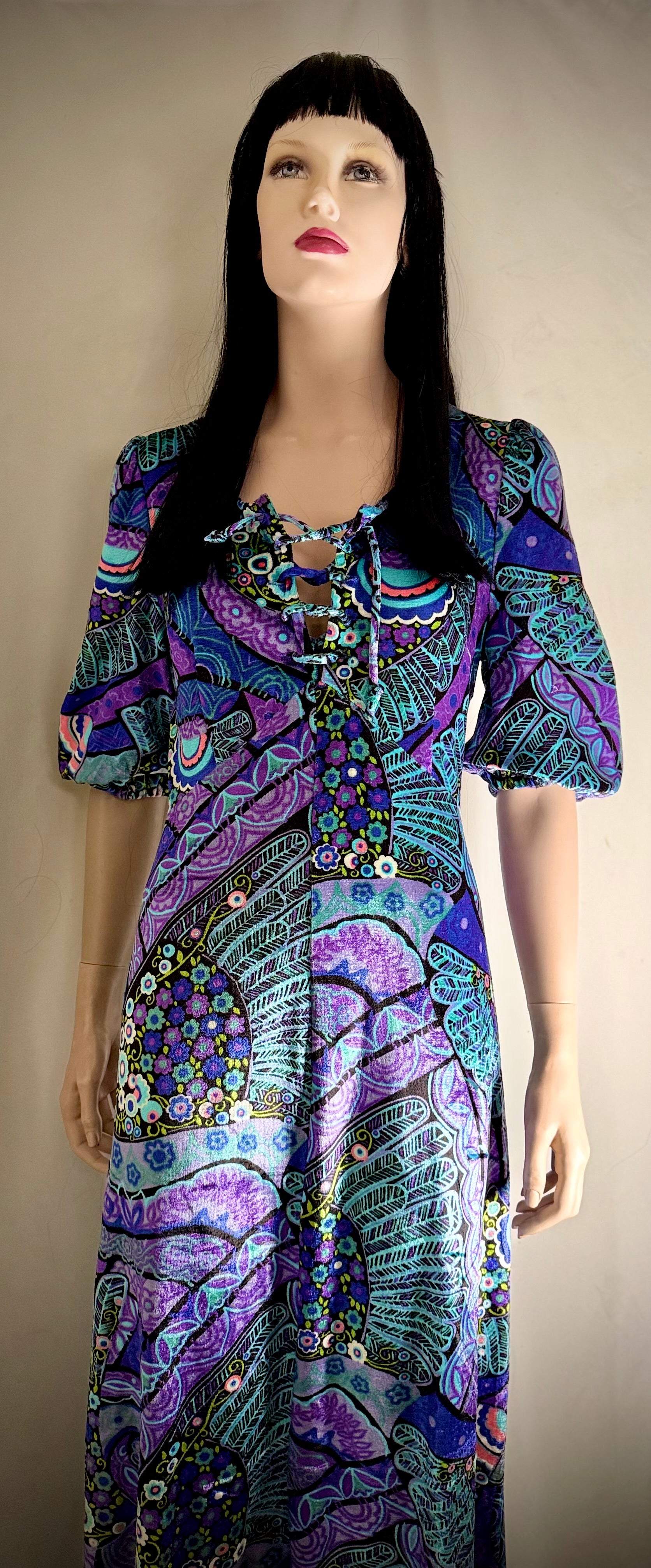 1970s Finn Karelia Psychedelic Velvet Maxi Dress | Made In Finland