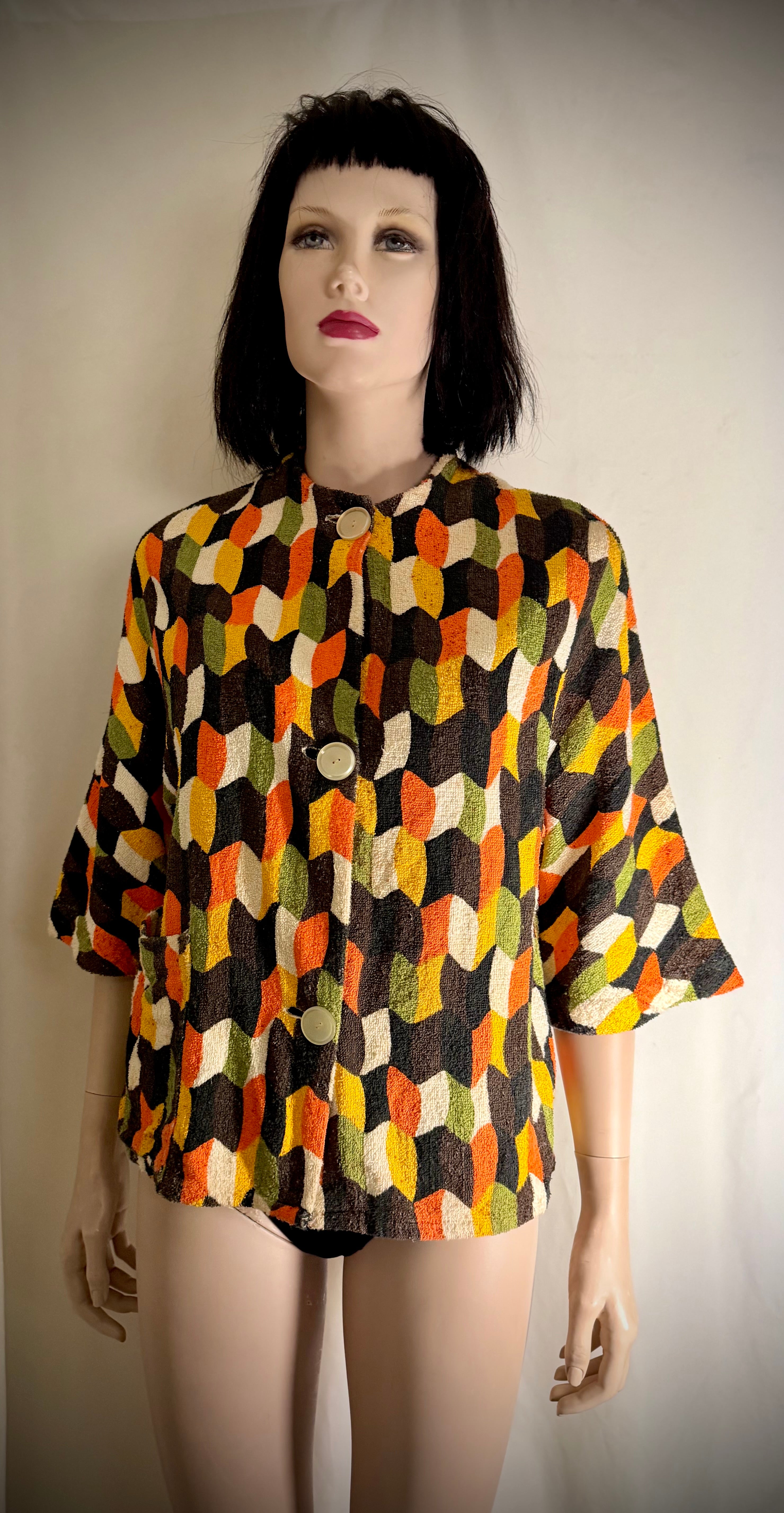 Vintage 1960s Towelling Cover-Up Jacket | Unworn | Graphic Mid-Century Print
