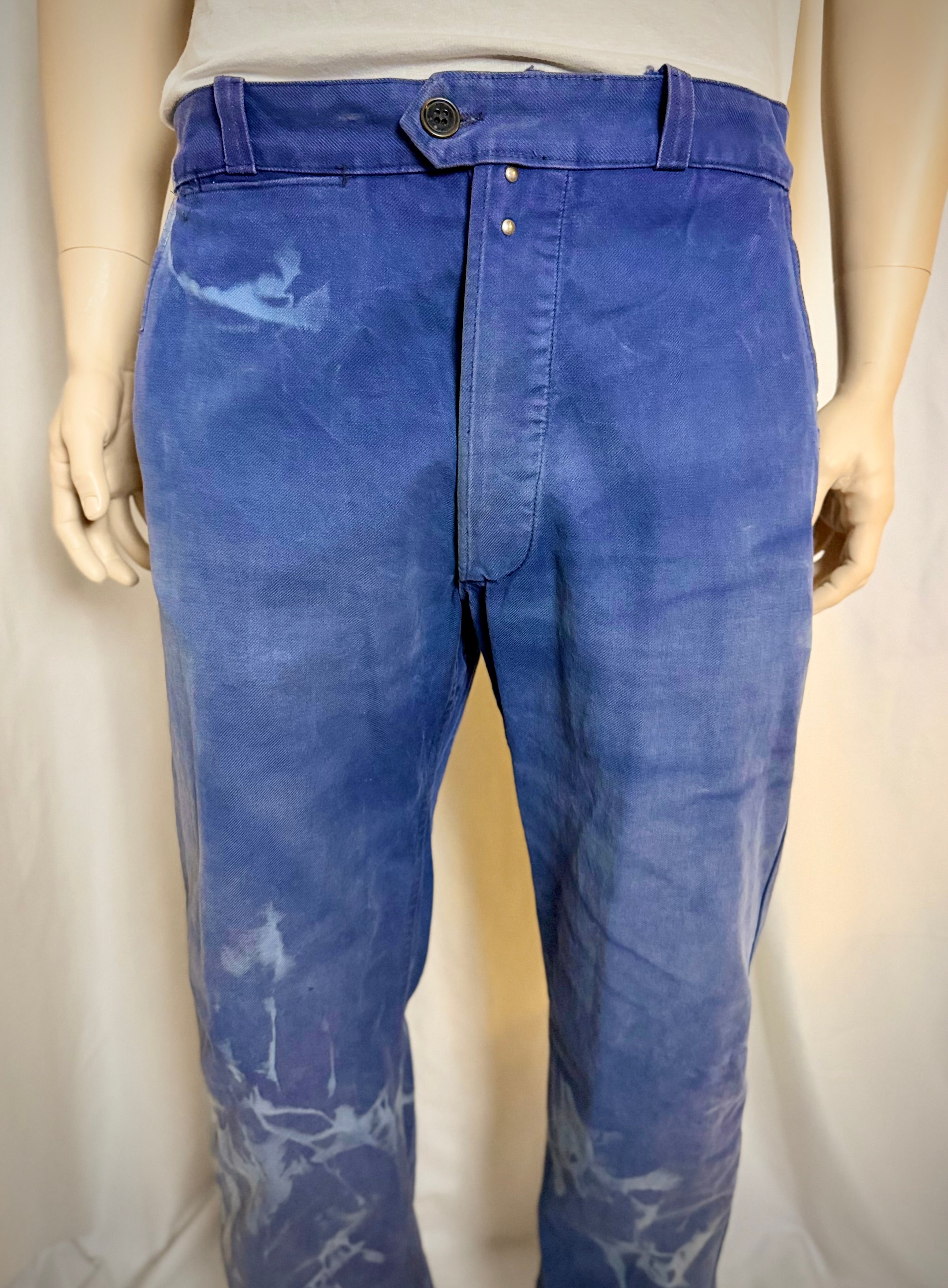 1940s French Workwear Trousers - Bleu de Travail Patina, Wide Leg, Rare