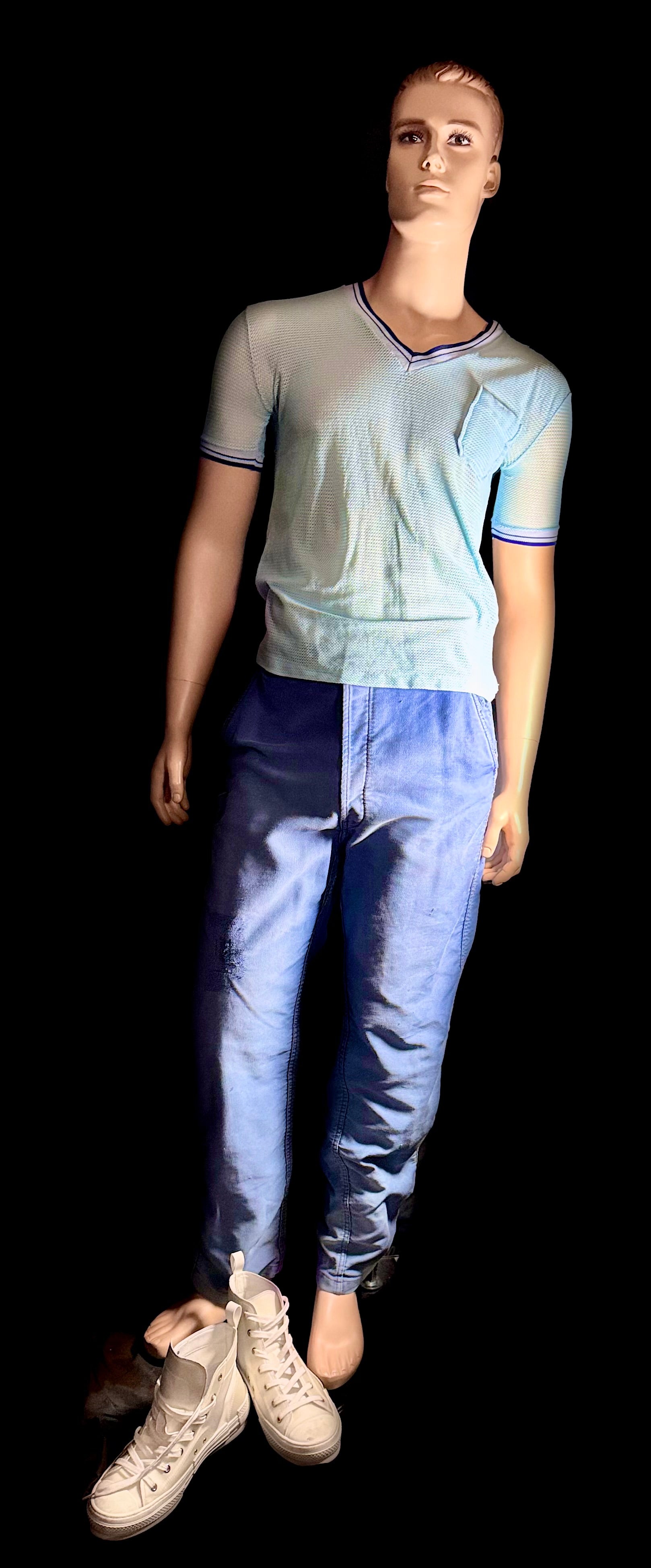 1960s Powder Blue Mesh Athletic Tee - Varsity Trim (Vintage Sportswear)
