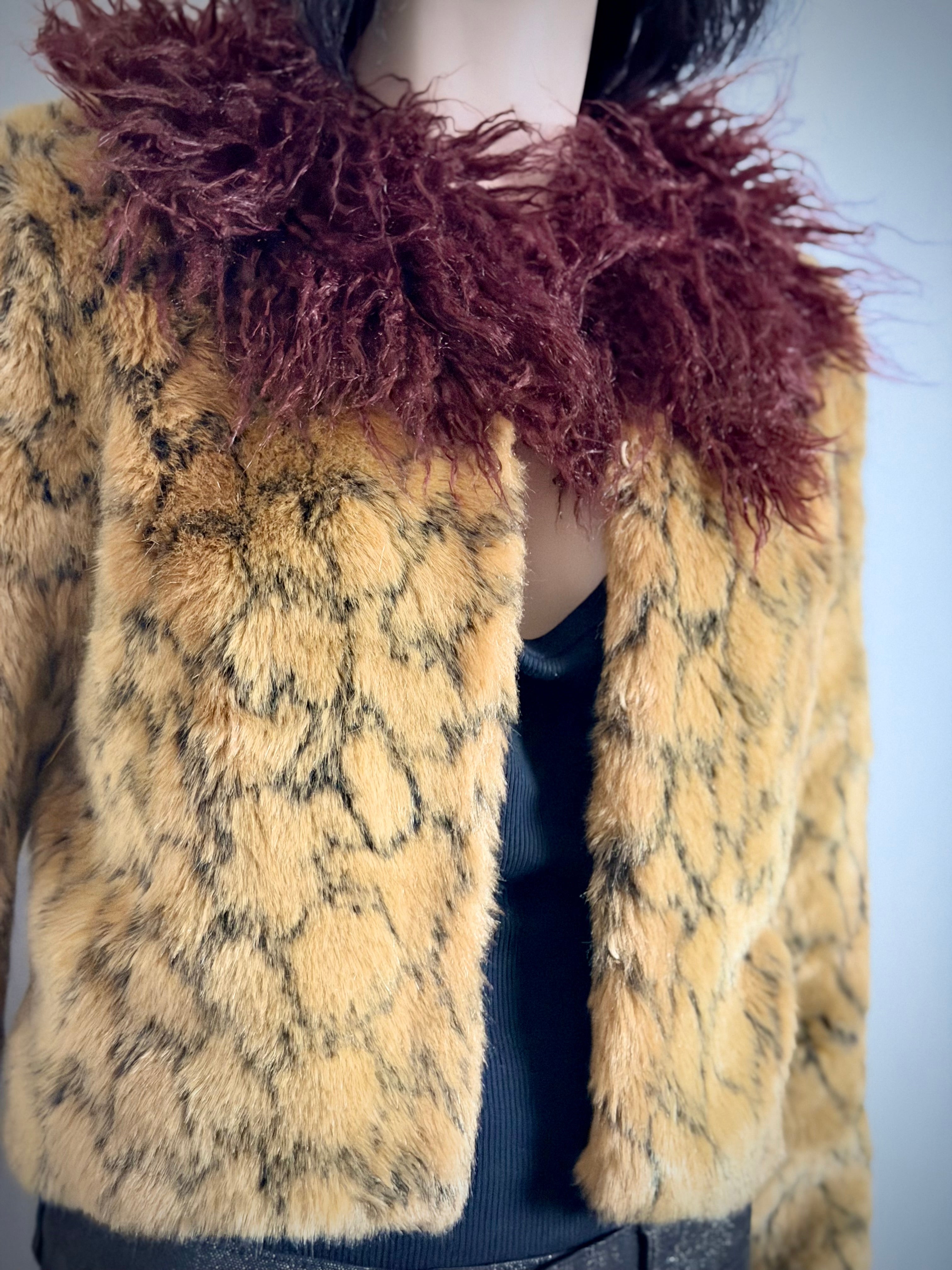 Shrimps Faux Fur Cropped Jacket With Mongolian Trim