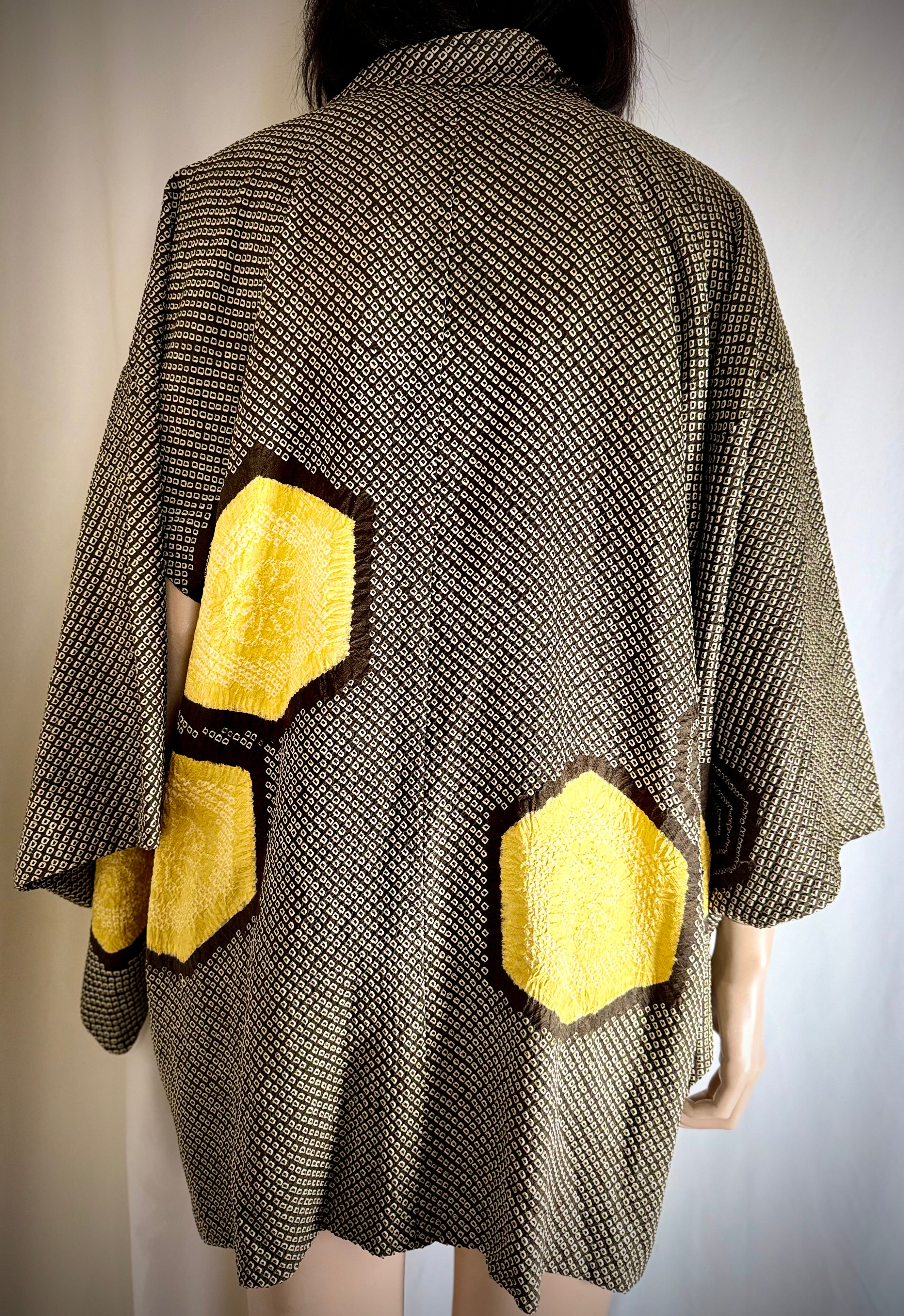 Vintage Deadstock Japanese Hand-Shibori Haori Jacket with Contrast Lining