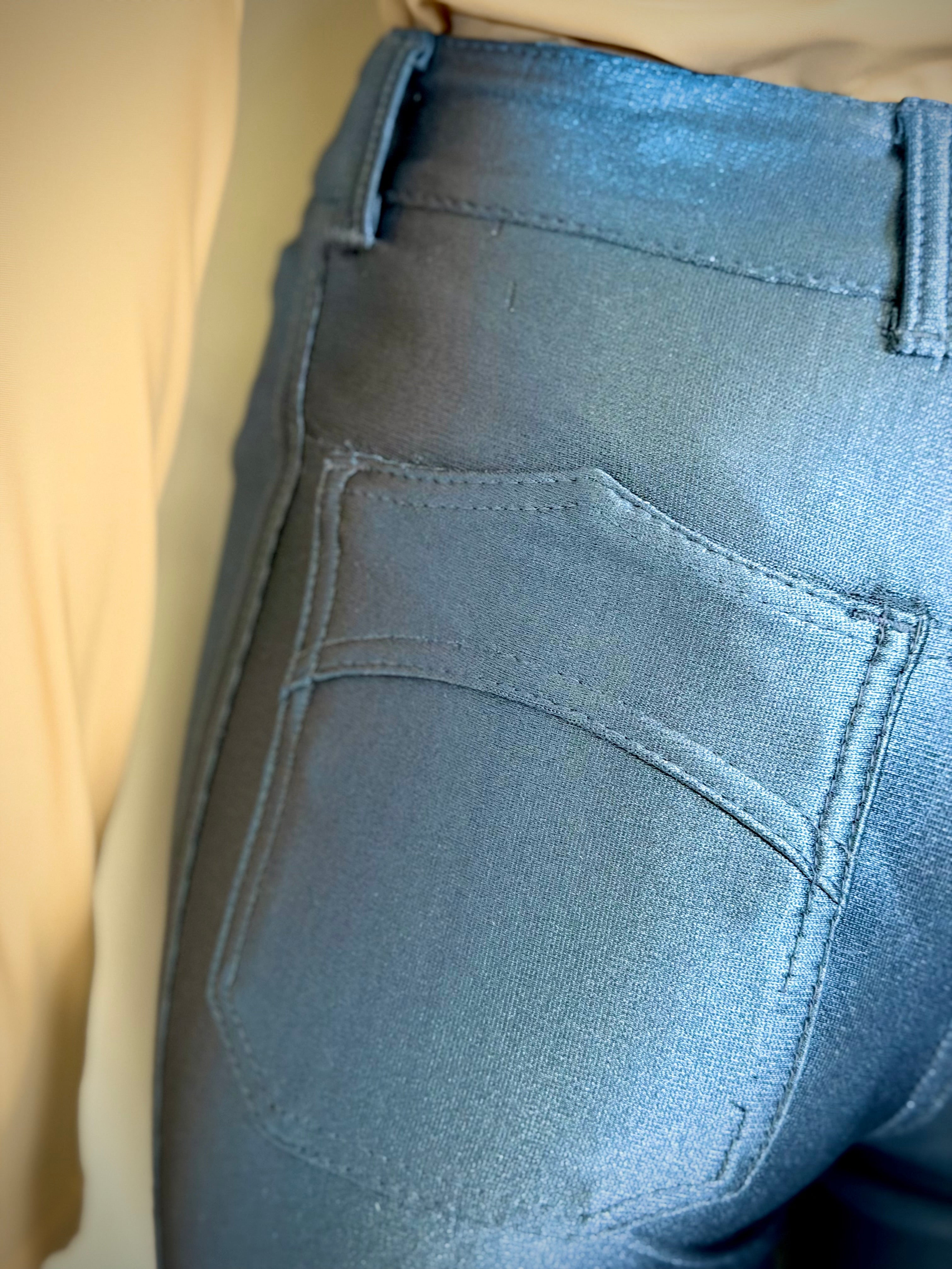 Vintage 70s Chemin de Fer Metallic Blue Flared Pants
