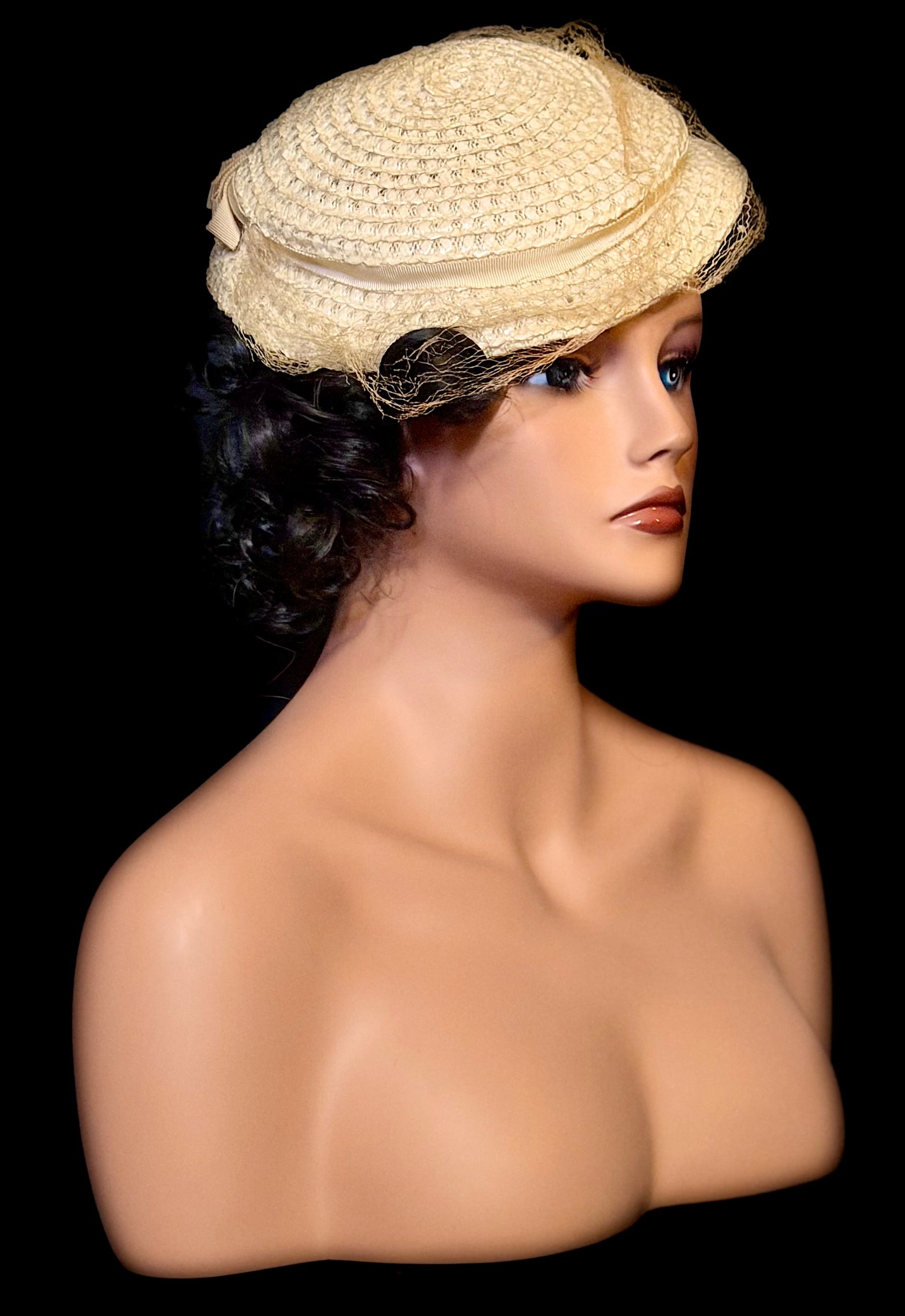 Early 1940s Hand-Made Straw Hat with Veil Unlabelled - Attributed to an Australian Milliner
