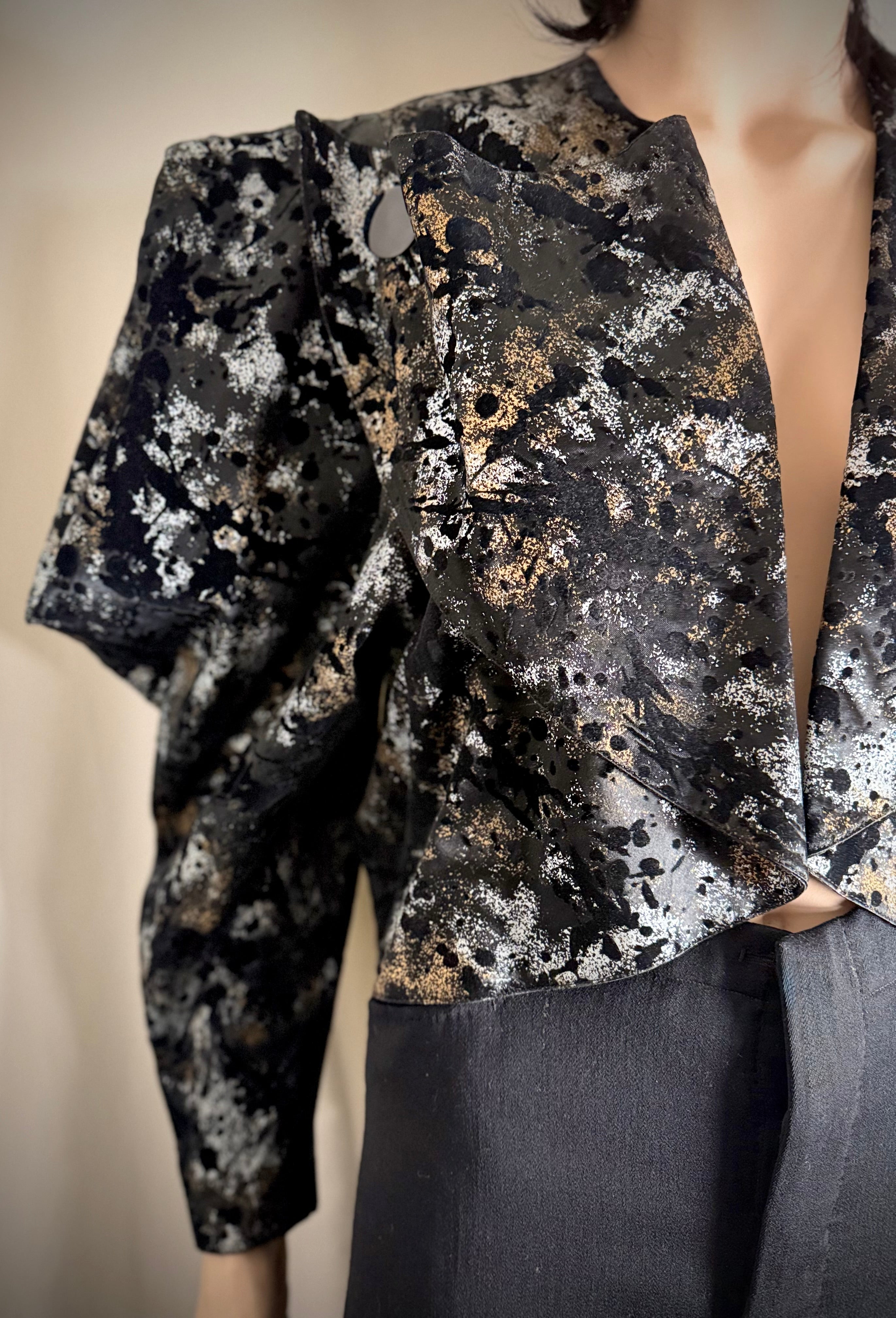 Vintage Asymmetrical Sculpted-Shoulder Metallic Bolero