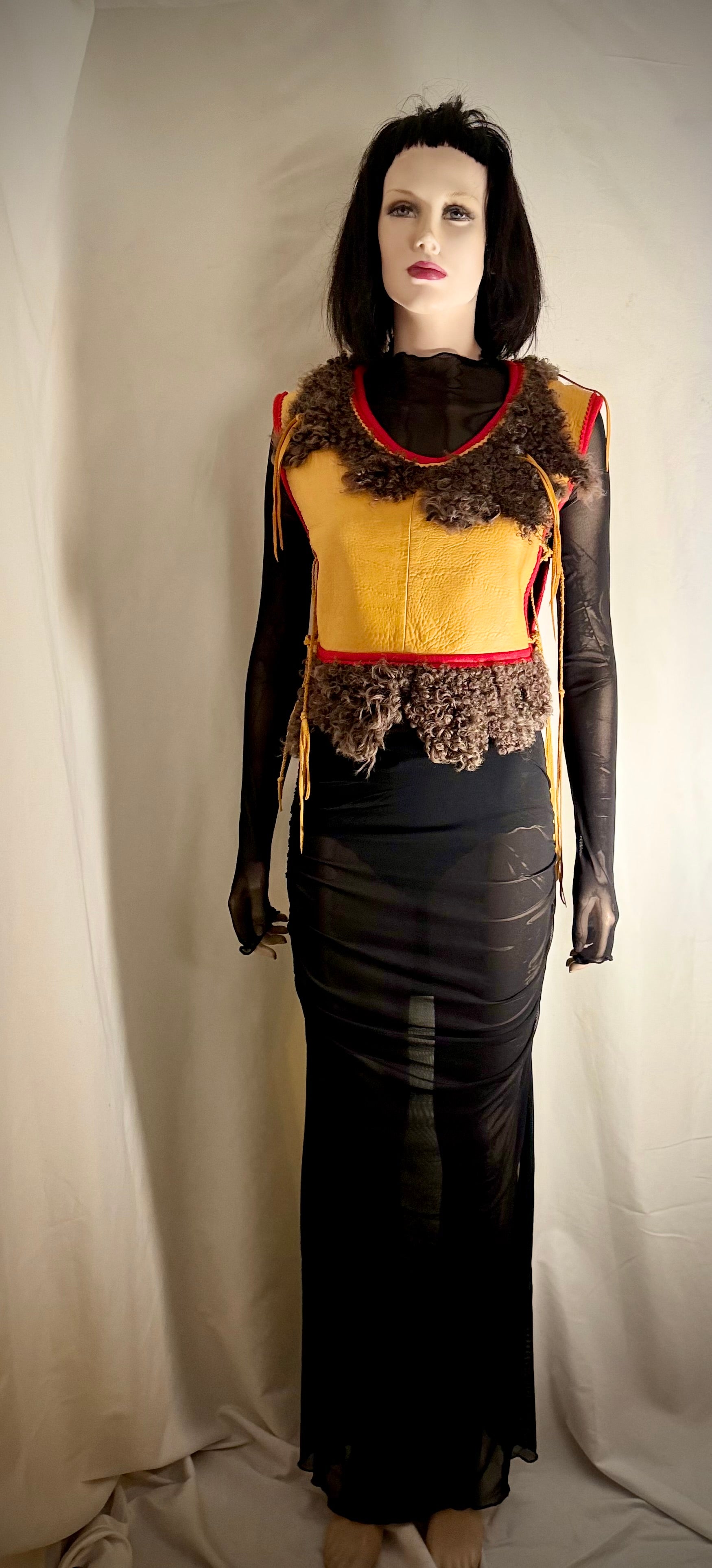 Rare 1970s Handmade Char Designs Leather and Mongolian Lamb Fur Vest