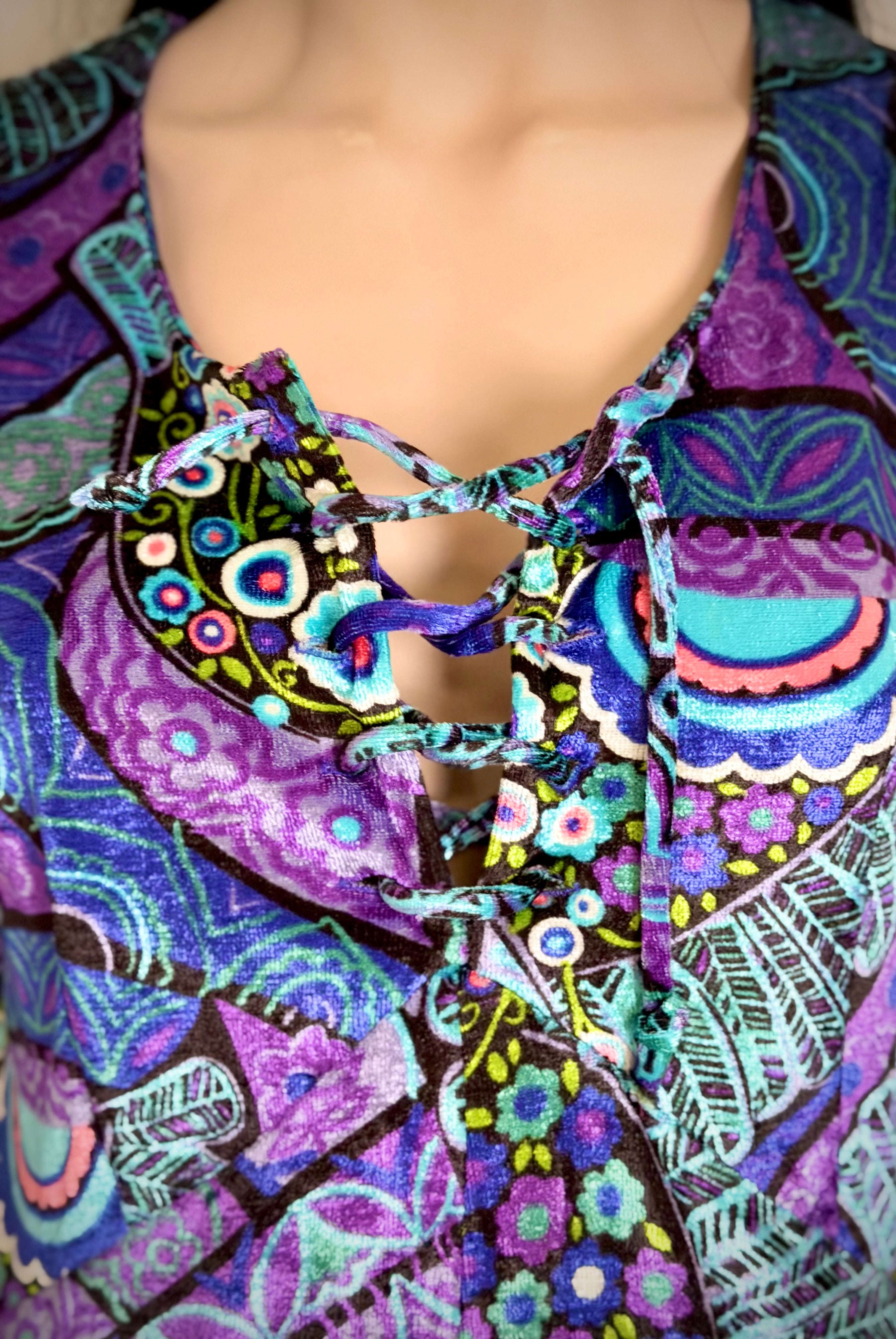 1970s Finn Karelia Psychedelic Velvet Maxi Dress | Made In Finland