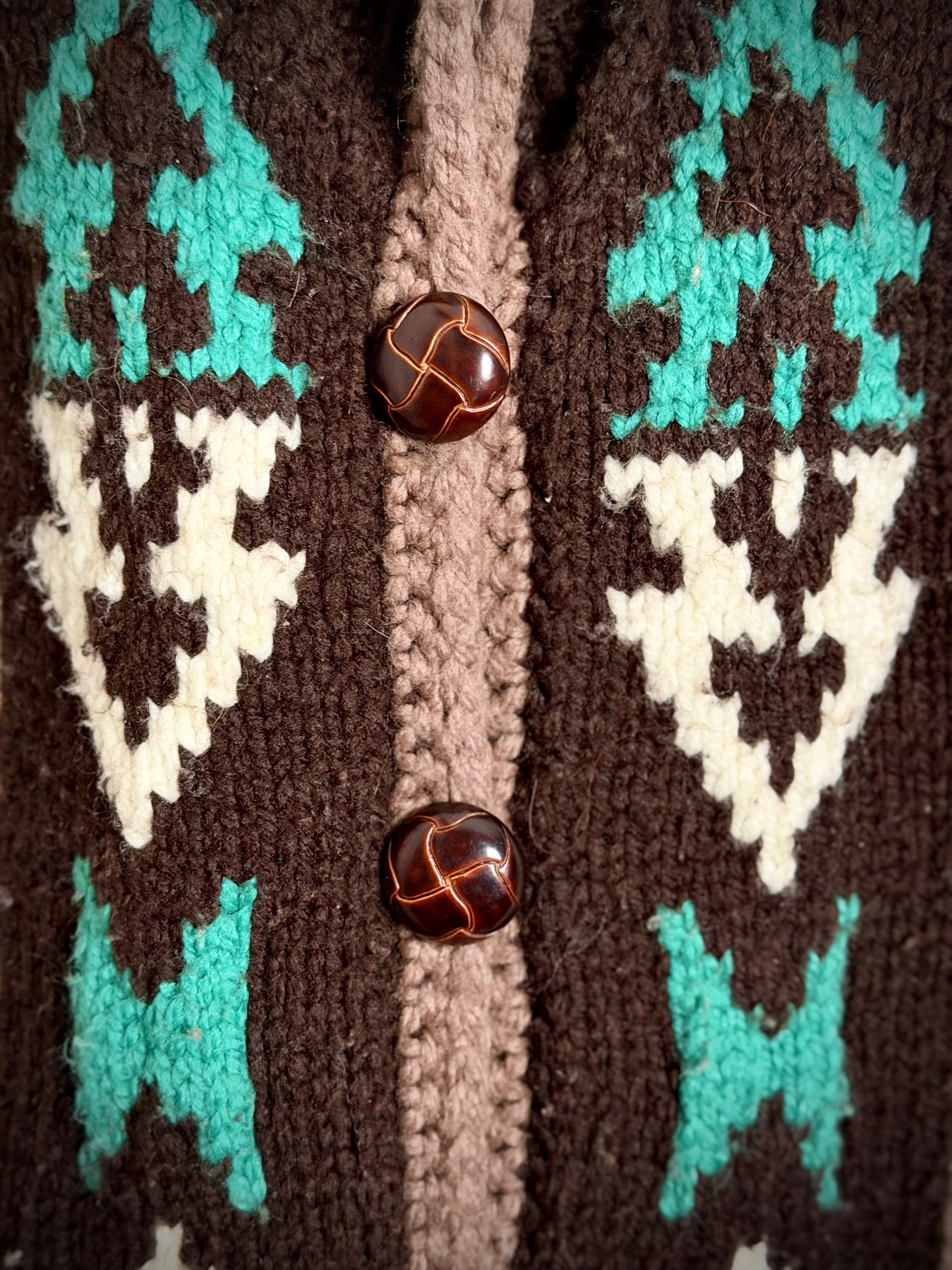 Authentic Vintage Cowichan Cardigan - Hand-Knit Wool