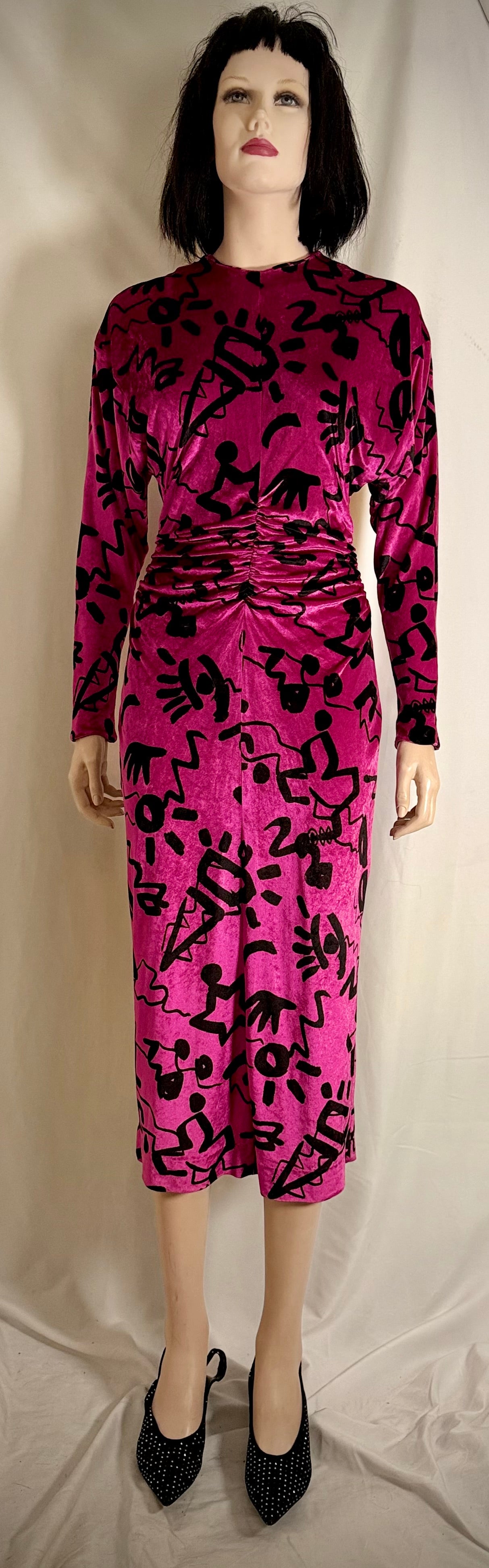 Nicole Miller Vintage Fuchsia Velvet Graphic Print Dress