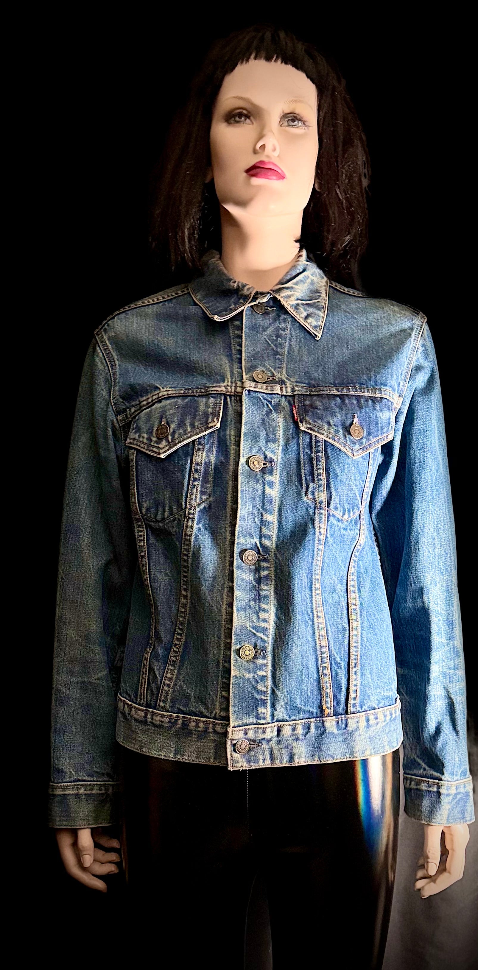 1960s Levi’s Big E Denim Trucker Jacket - Hand Painted Devil Artwork by New York Artist