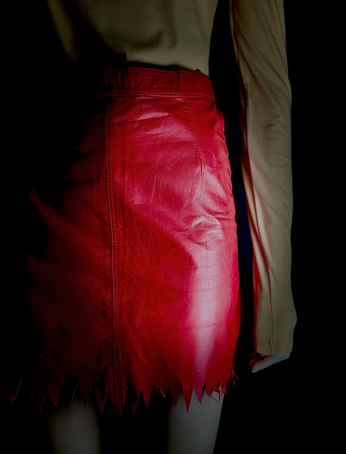 1980s Toff London Red Leather
Jagged Hem Mini Skirt