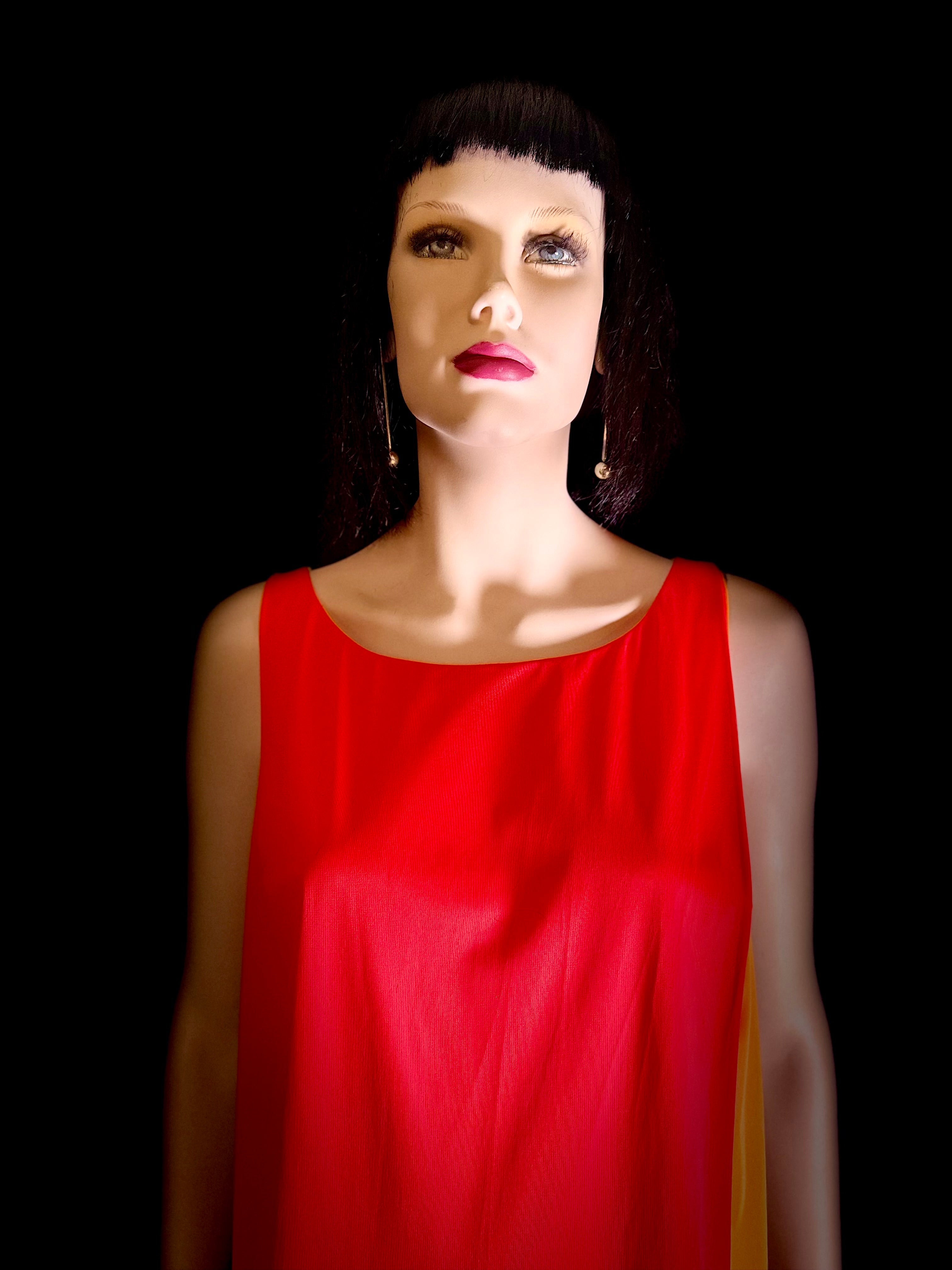 Rare 1960s Colour-Block Silk Column Gown - Miami Collector Piece