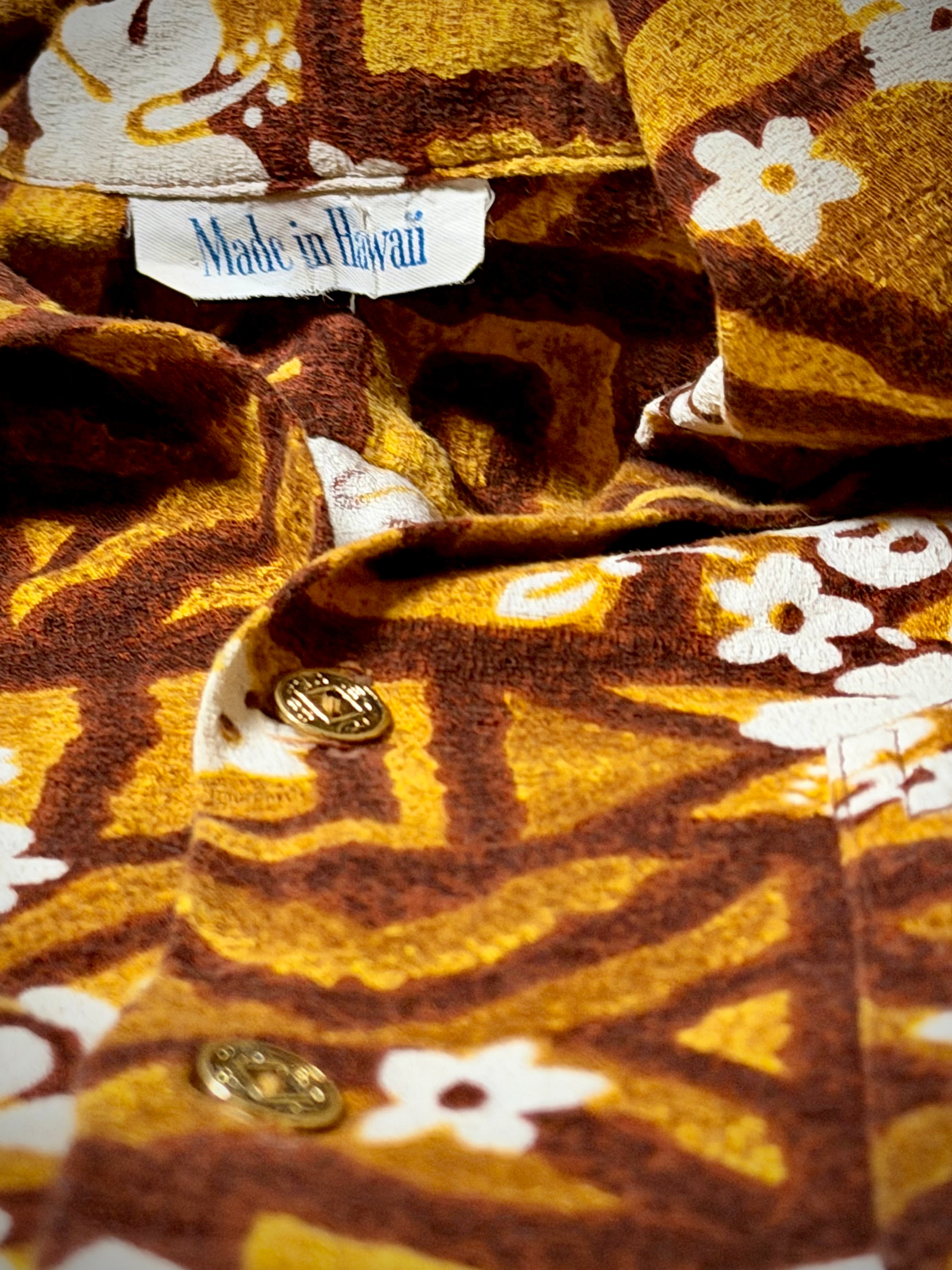 1960s Hawaiian Barkcloth Shirt - Made in Hawaii