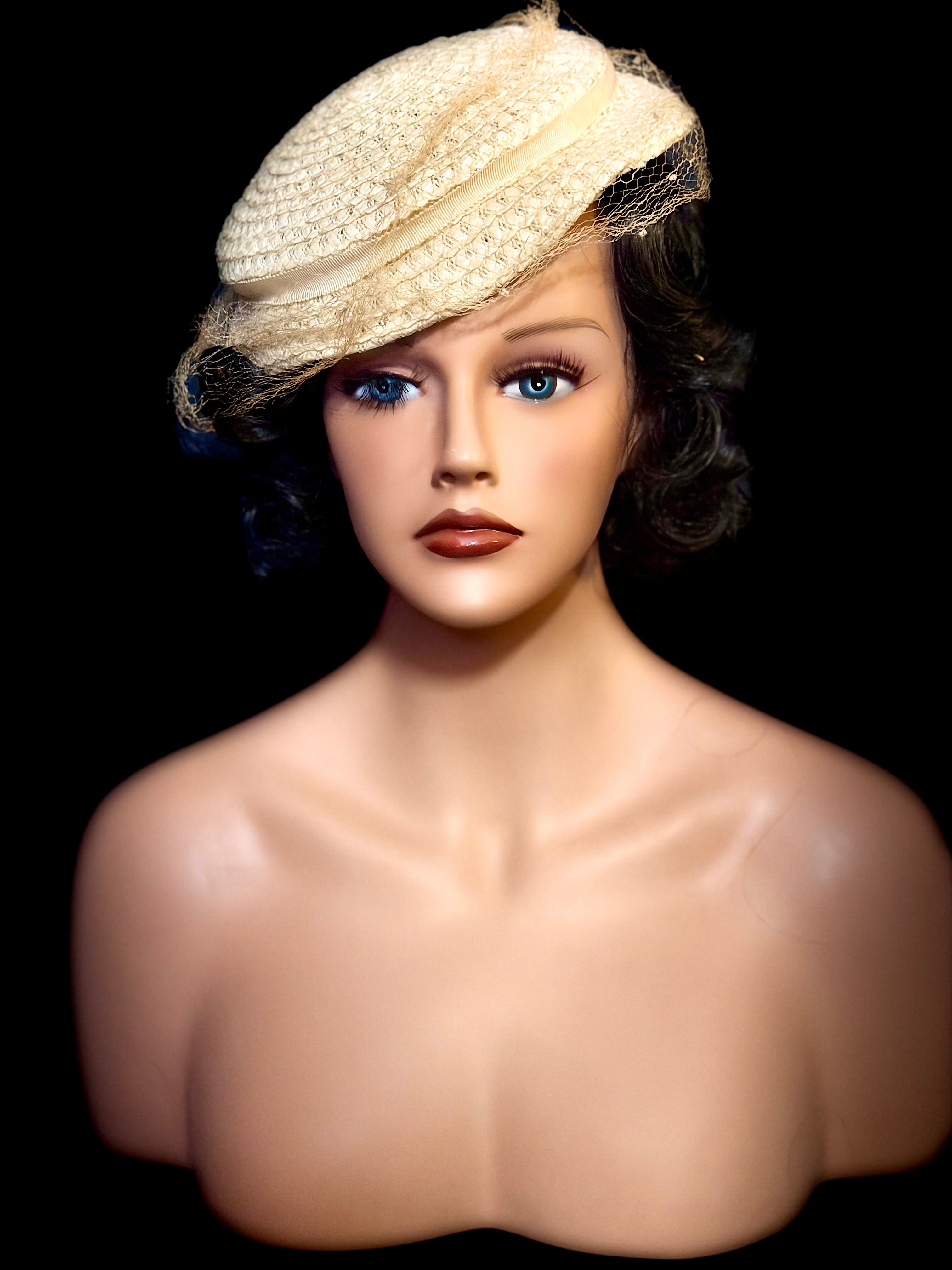 Early 1940s Hand-Made Straw Hat with Veil Unlabelled - Attributed to an Australian Milliner
