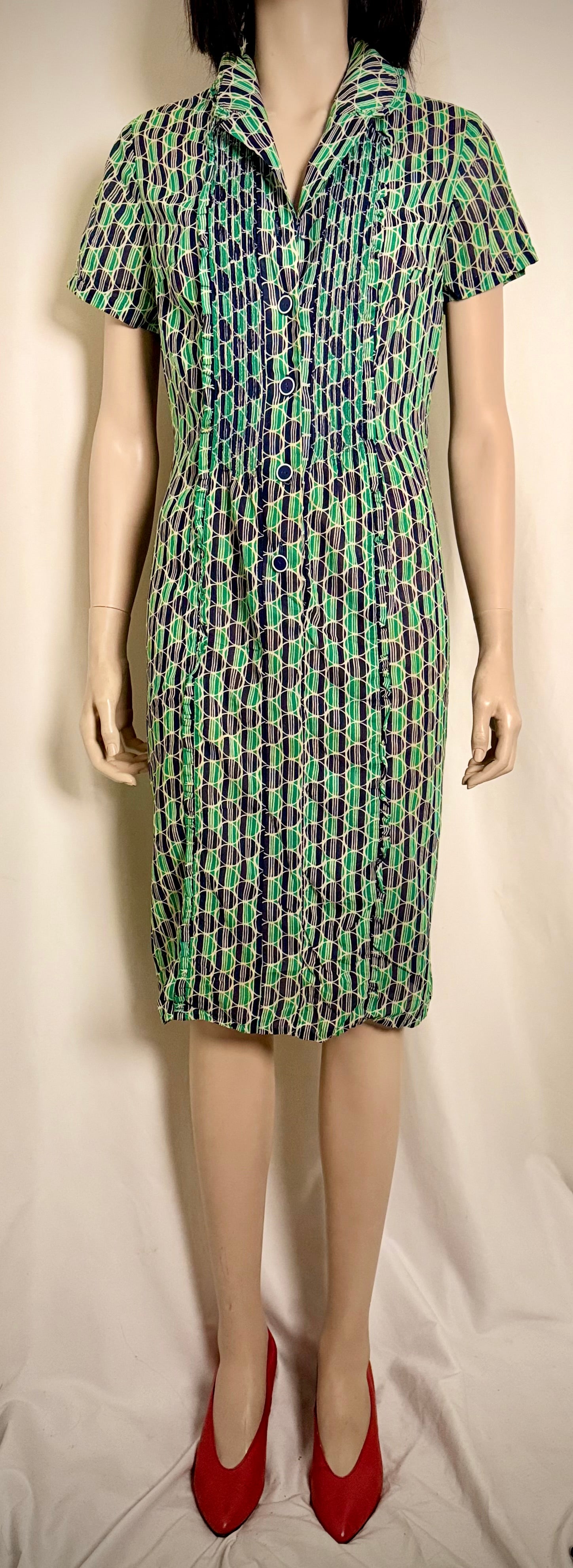 1960s Fifth Avenue Frock Geometric Print Cotton Day Dress